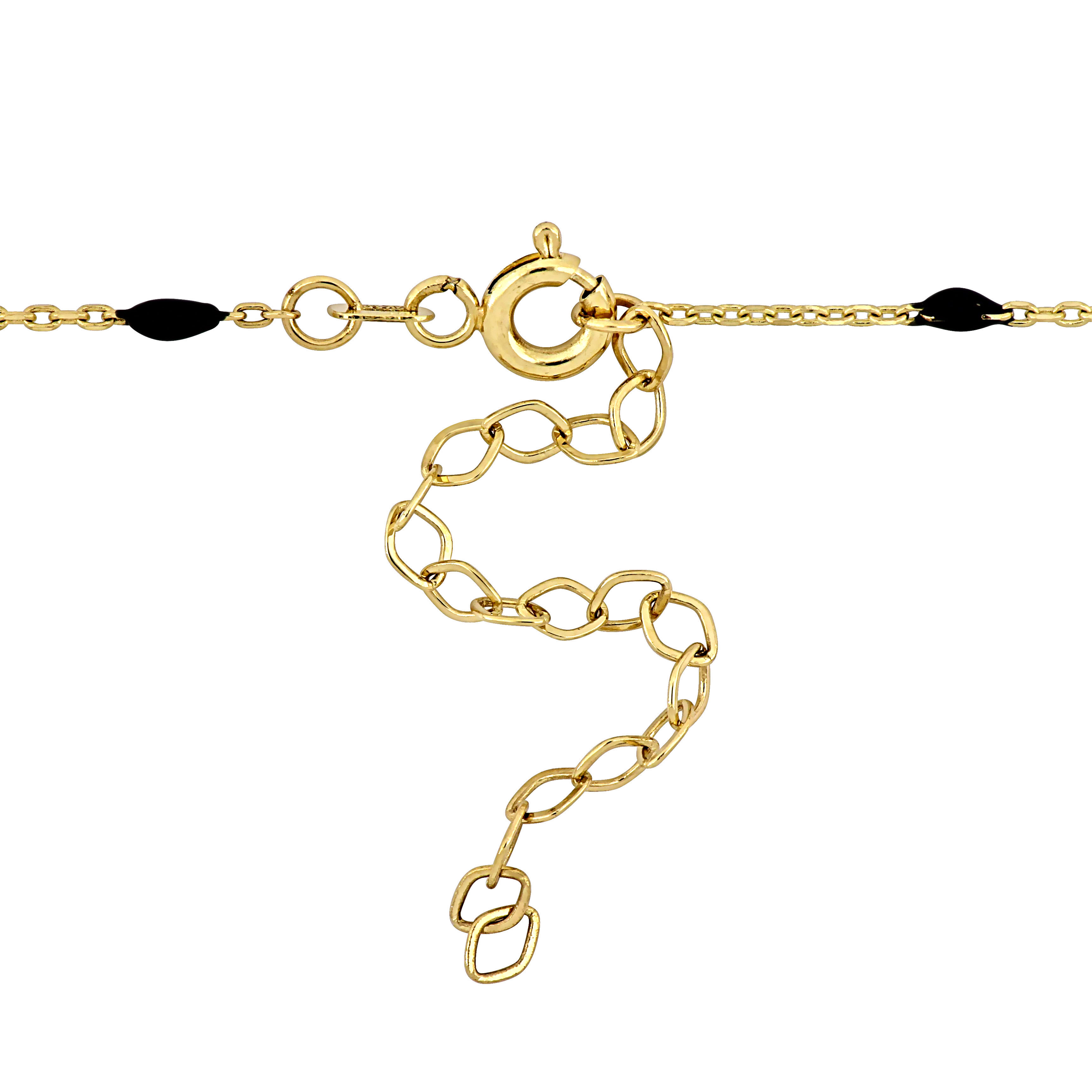 Black Enamel Station Necklace in 14K Yellow Gold - 16+2 in.