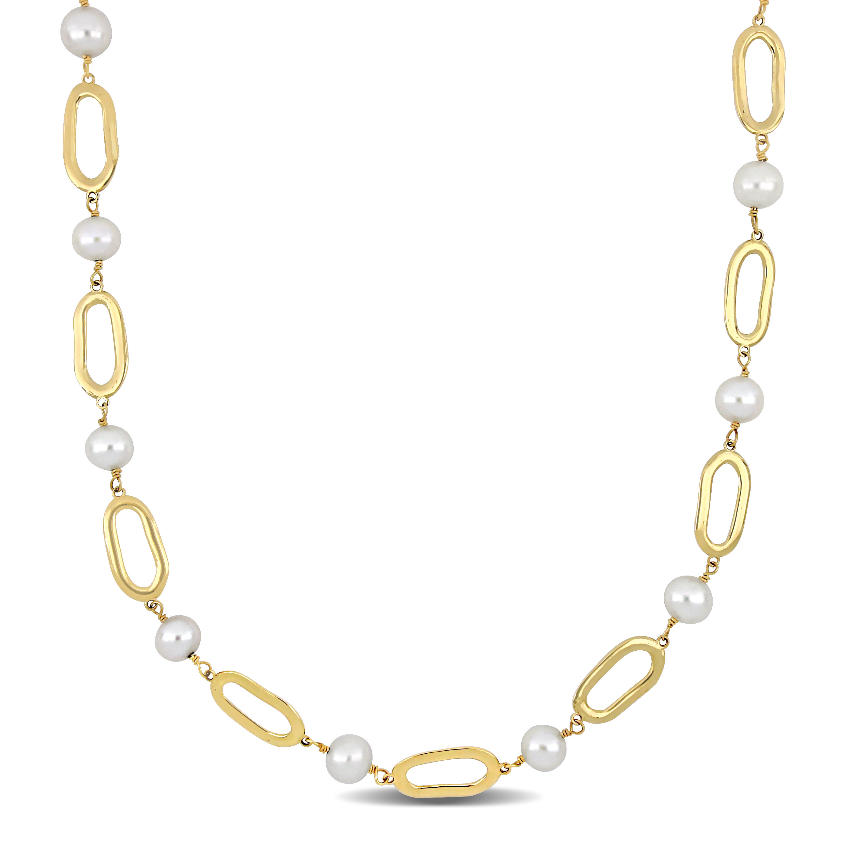 6.5 - 7 MM Freshwater Cultured Pearl Link 18"+2 Ext. Necklace in 10K Yellow Gold