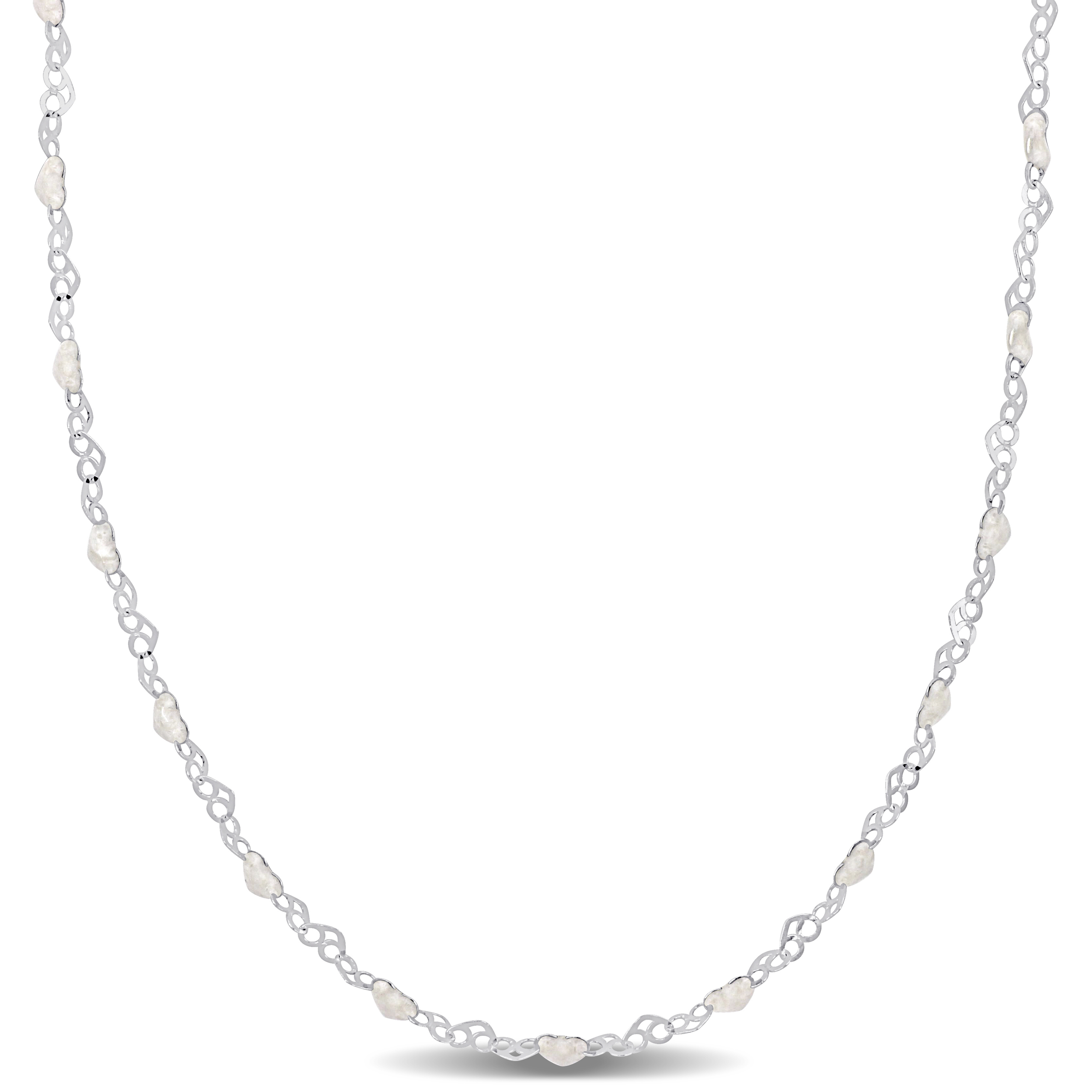 White Enamel Heart Link Necklace in Sterling Silver - 16 in.
