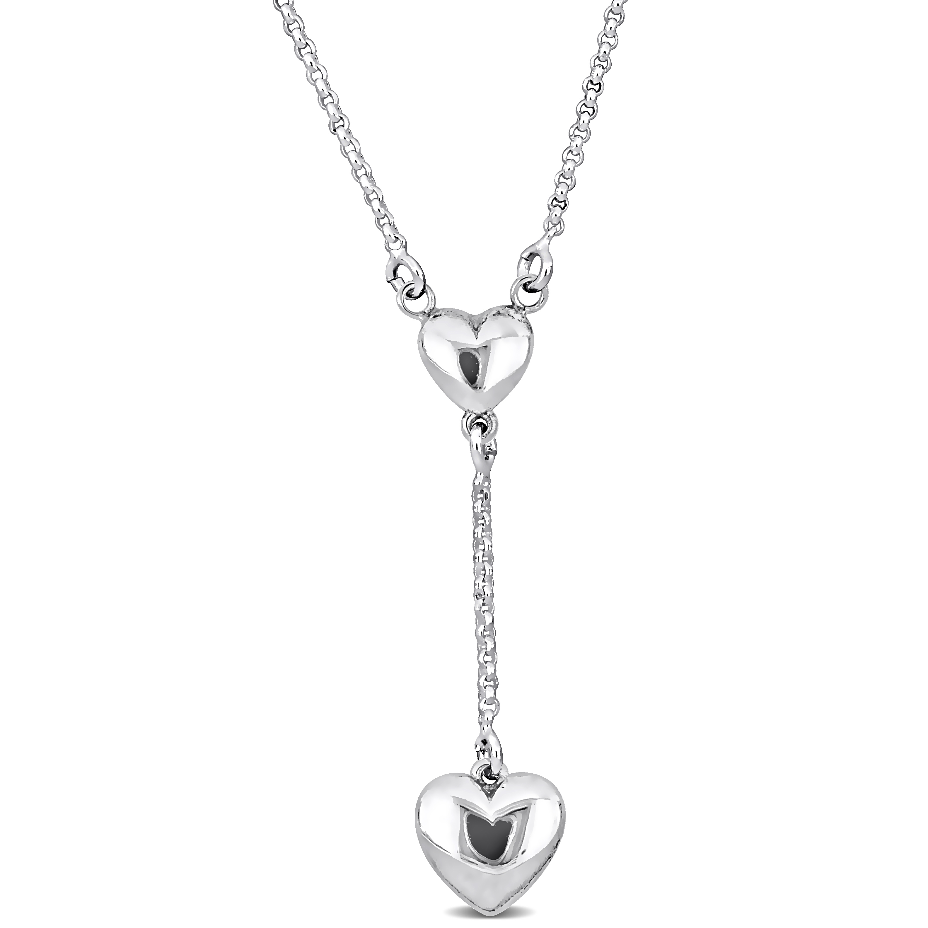 Heart Charm Drop Necklace on Diamond Cut Rolo Chain in Sterling Silver - 16.5+1 in.