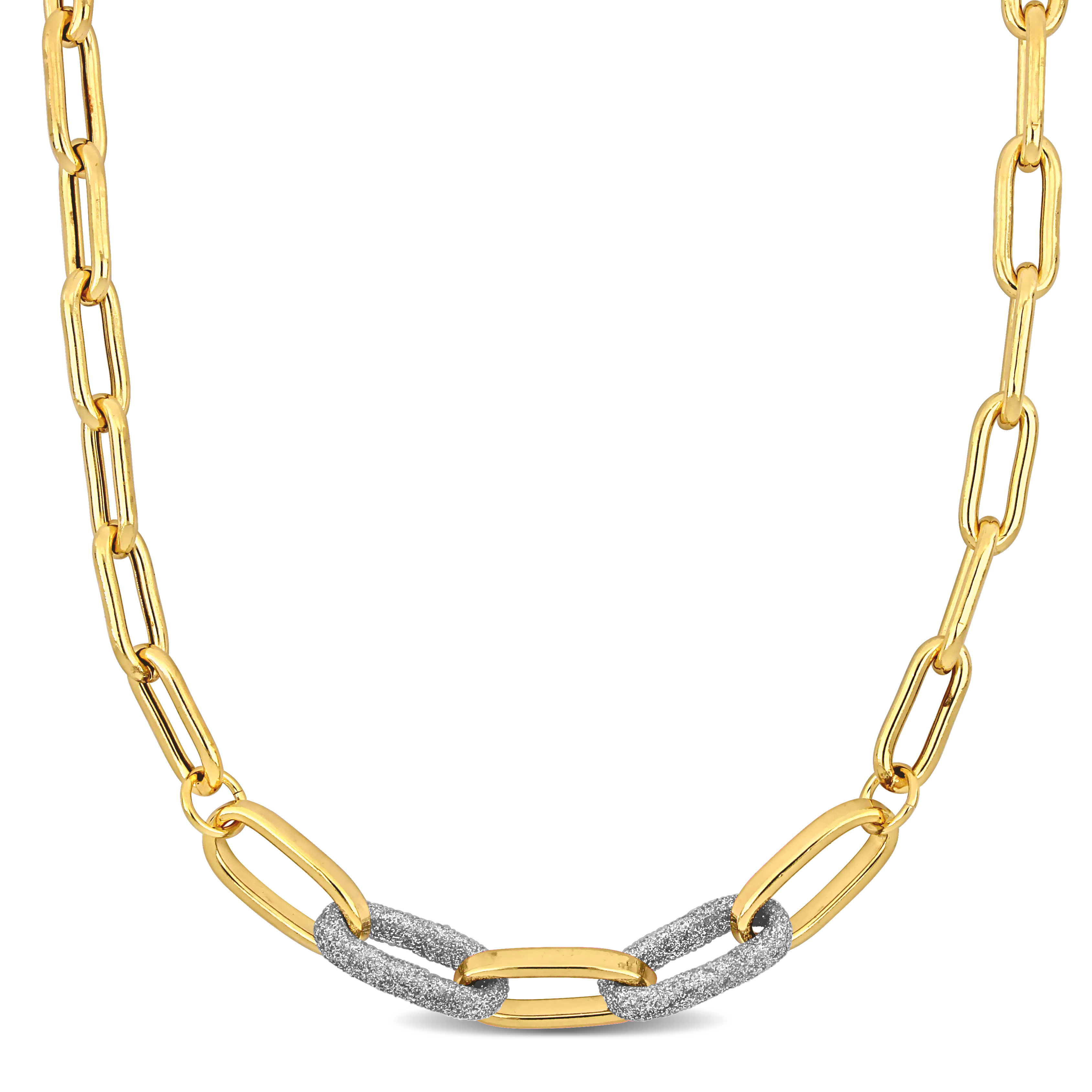 Oval Link Necklace w/ White Sparkle Enamel & Lobster Clasp in Yellow Silver - 17.5+1.5 in.