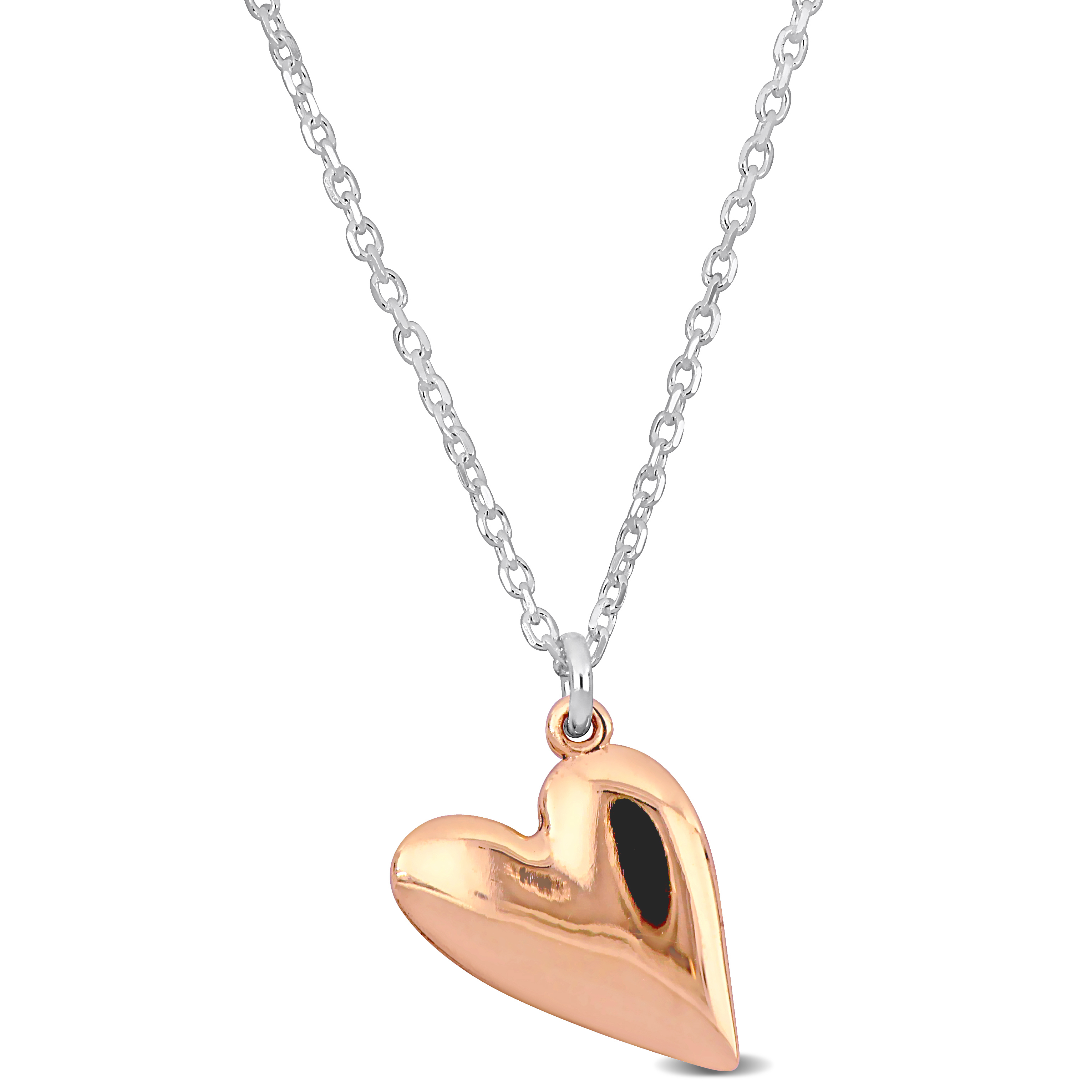 Pink Heart Necklace on Diamond Cut Cable Chain in Sterling Silver - 16.5+1 in.