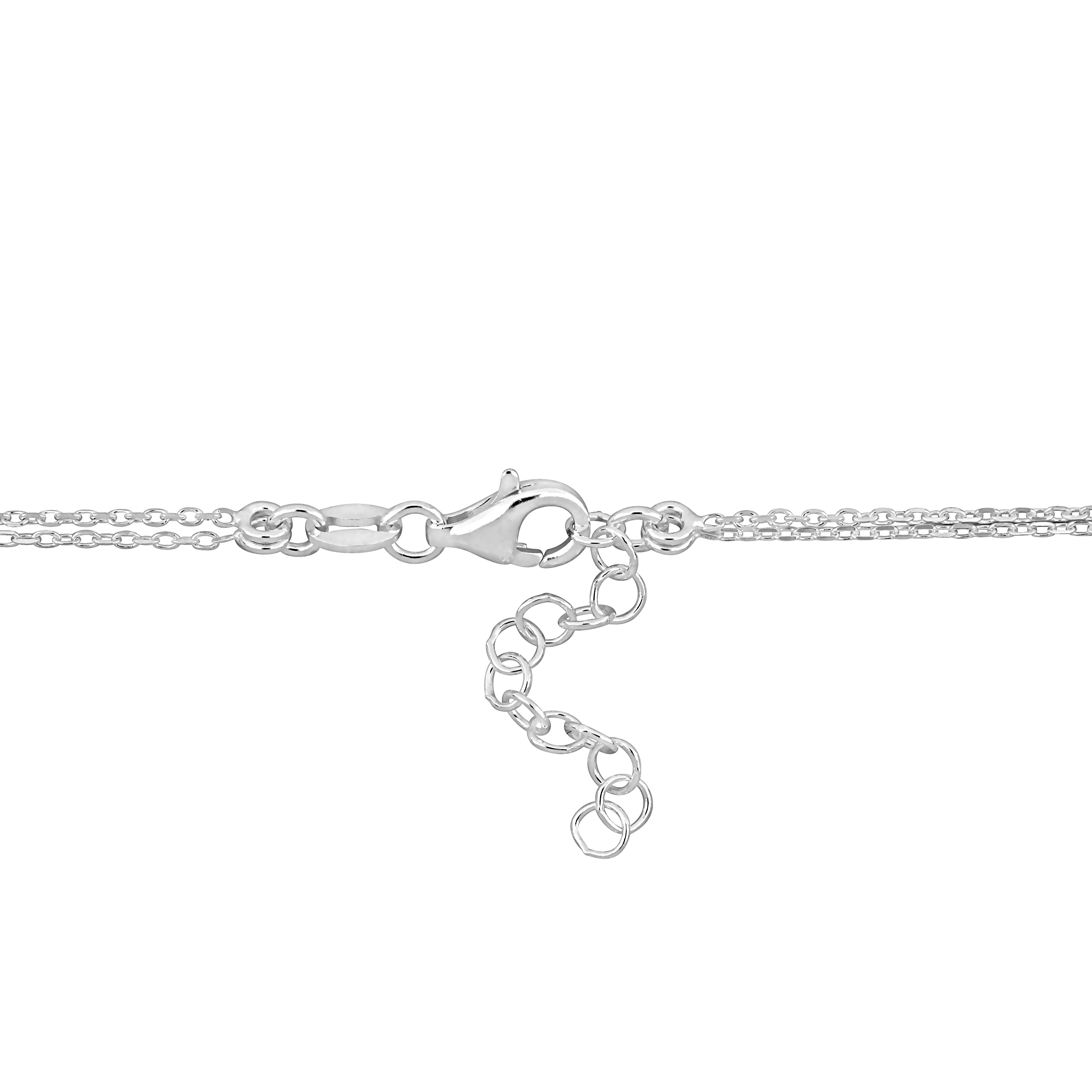 Pink Paw and Bone Two Strand Charm Necklace in Sterling Silver - 16+18+1 in.