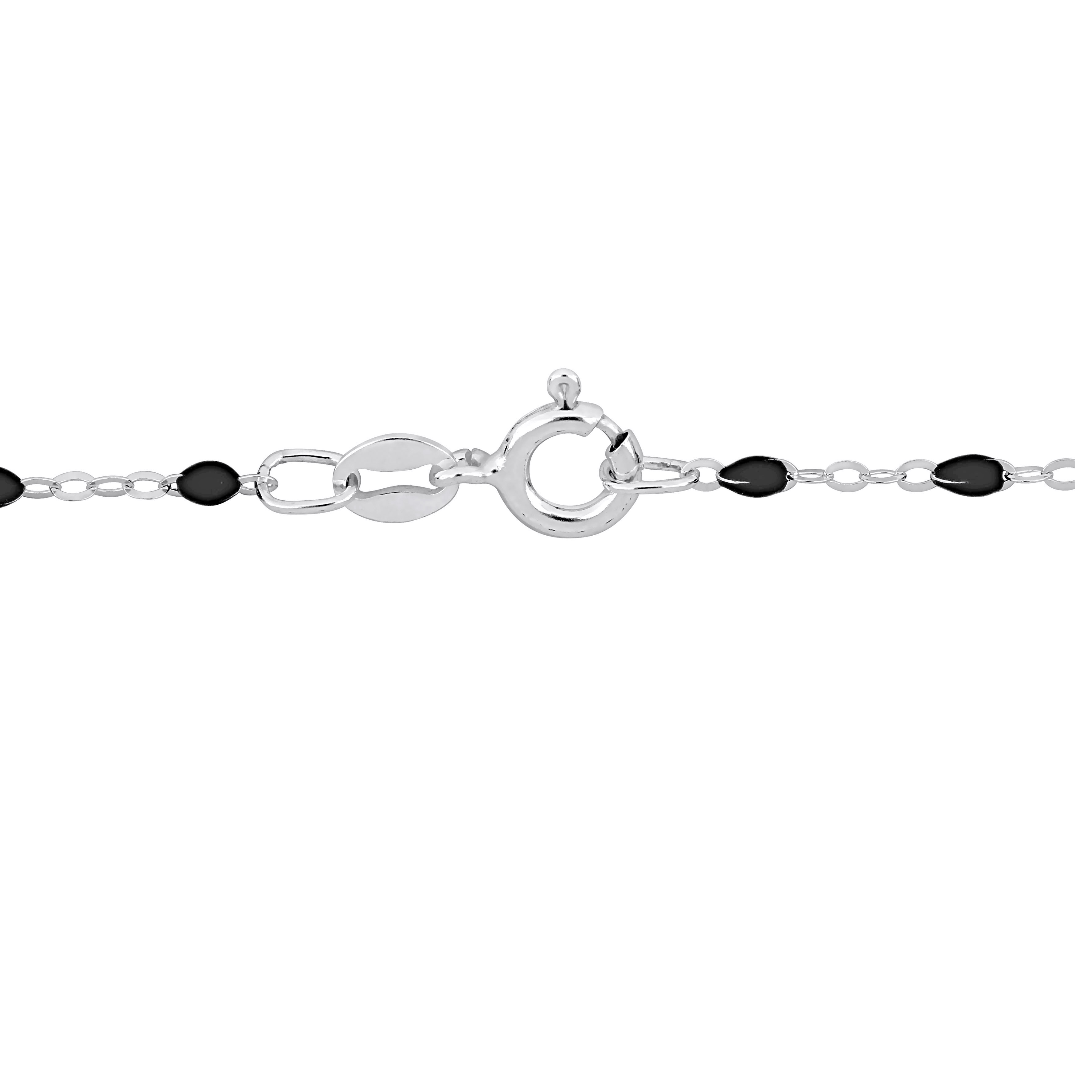 Black Enamel Bead Station Forzatina Brill Necklace in Sterling Silver - 18 in.