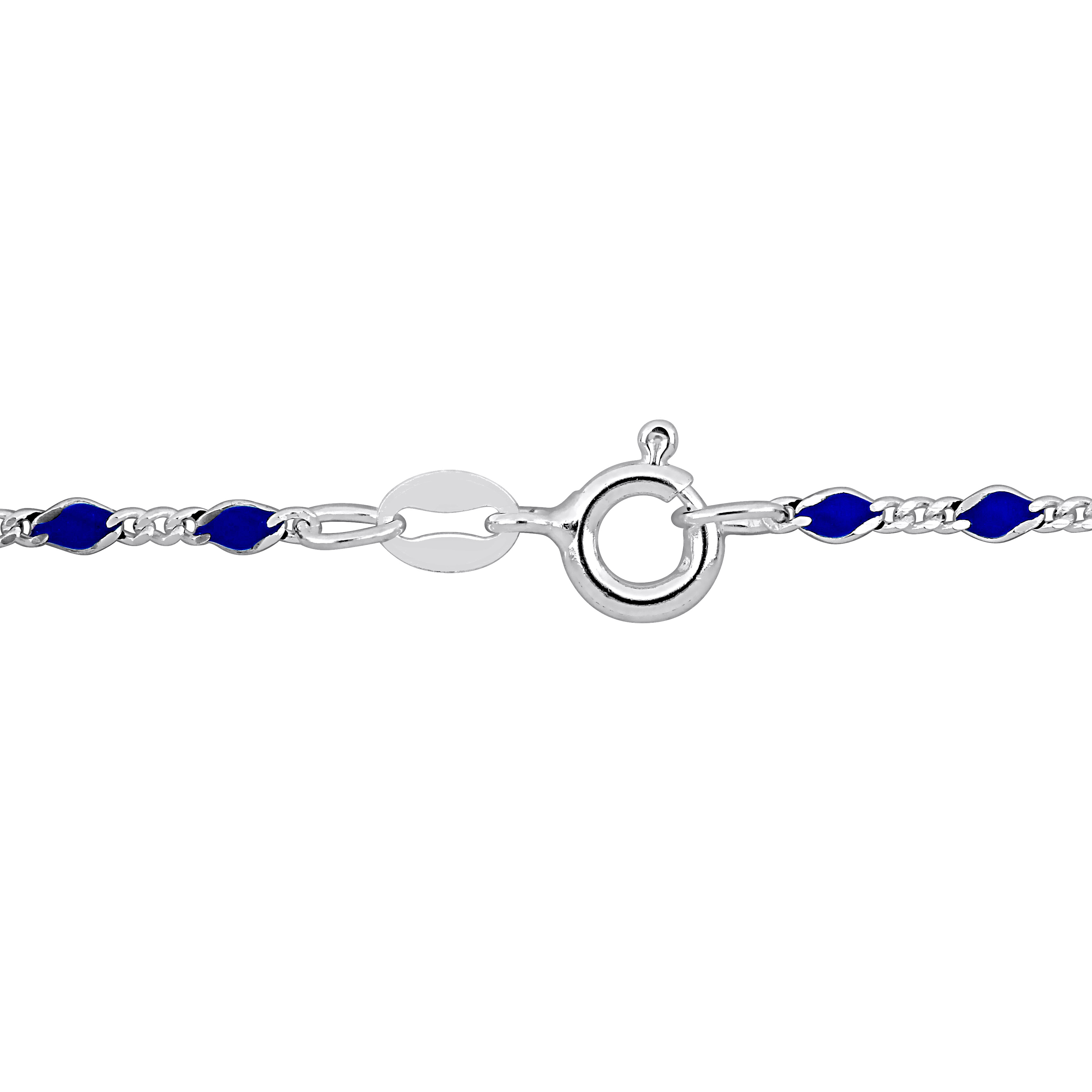 Blue Enamel Bead Necklace in Sterling Silver - 18 in.