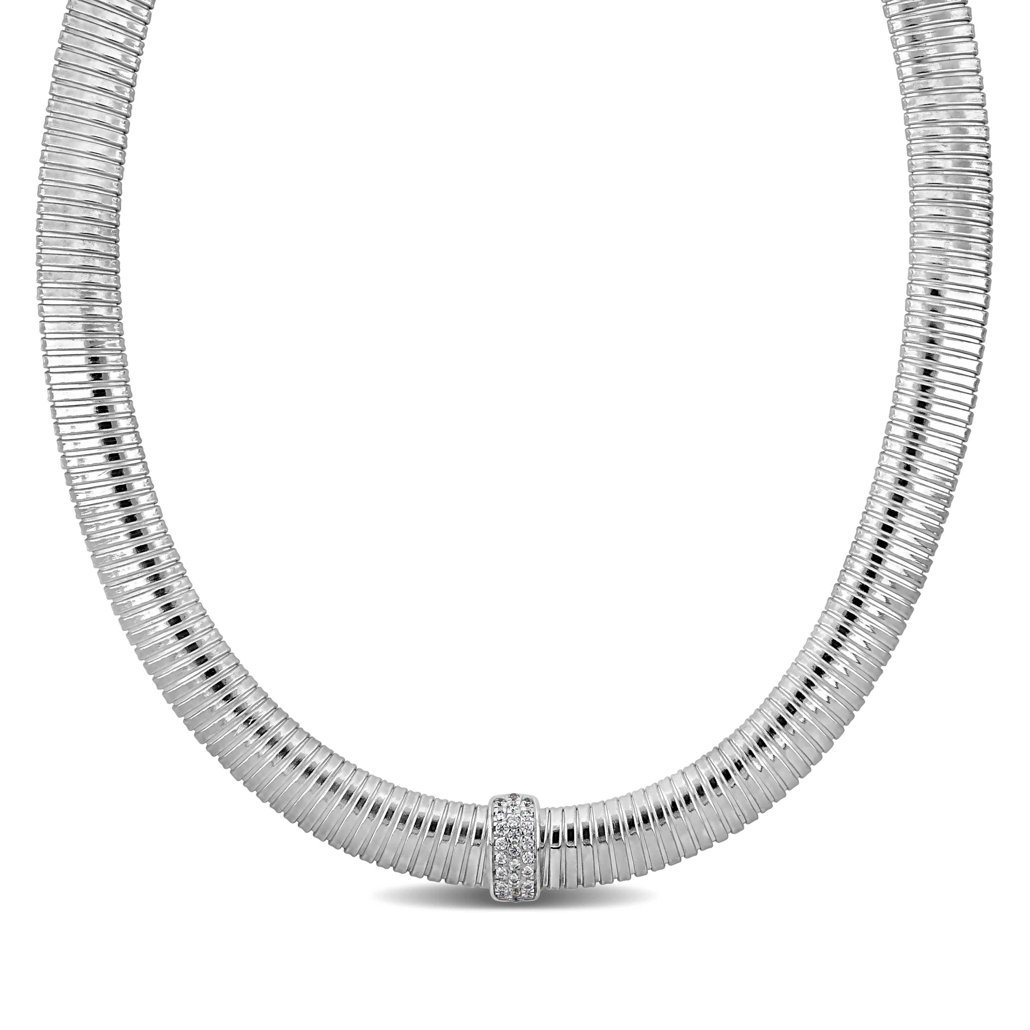 1/4ct TGW Cubic Zirconia Stretch Omega Necklace in Sterling Silver - 17 in