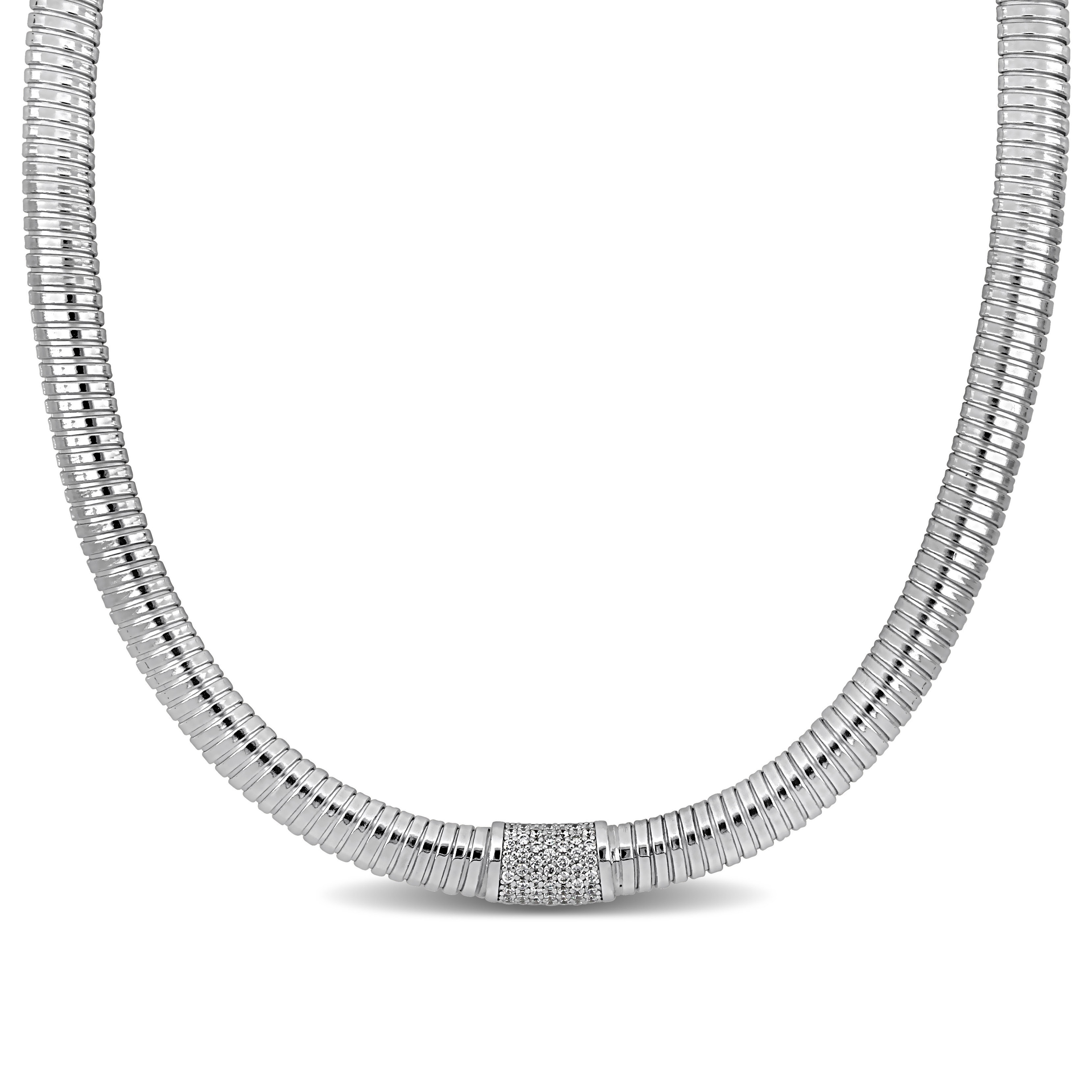 1/2ct TGW Cubic Zirconia Bombe Omega Necklace in Sterling Silver - 18 in