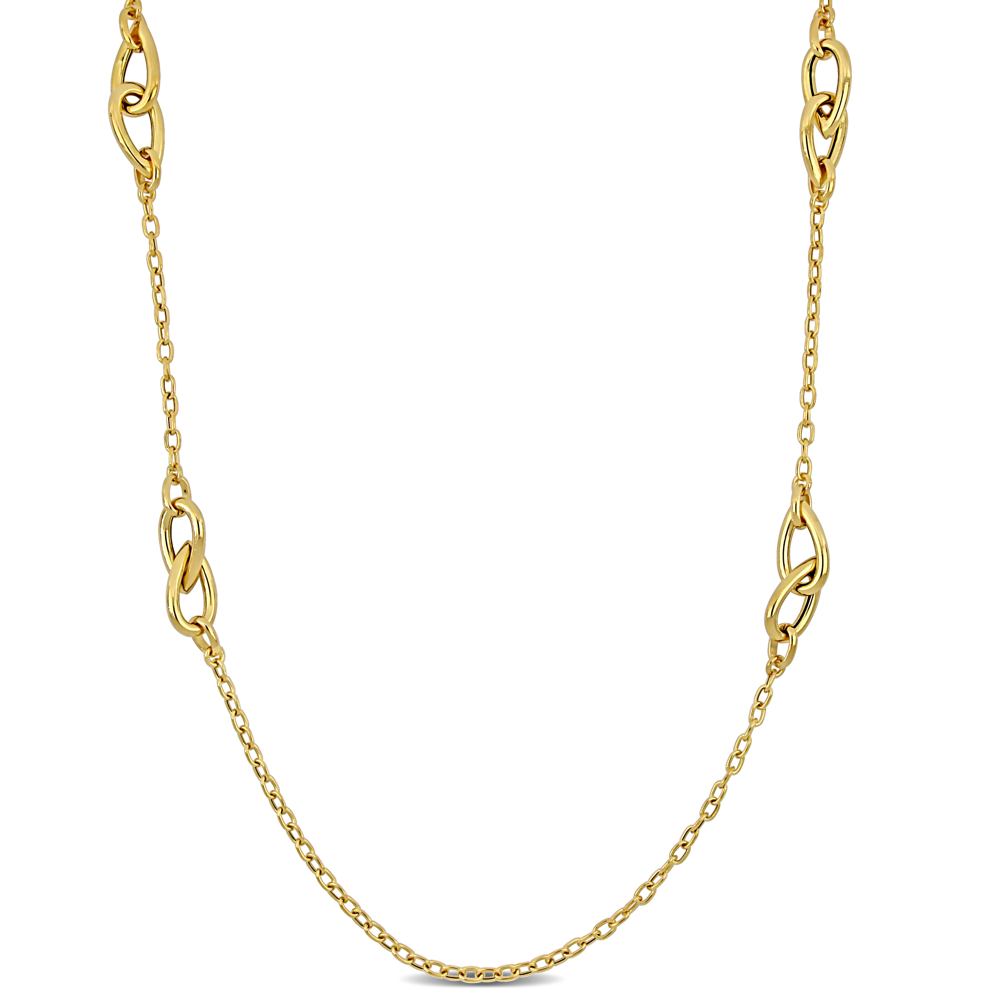 Double Pear Shape Link Station Necklace in Yellow Plated Sterling Silver- 23+2 in.
