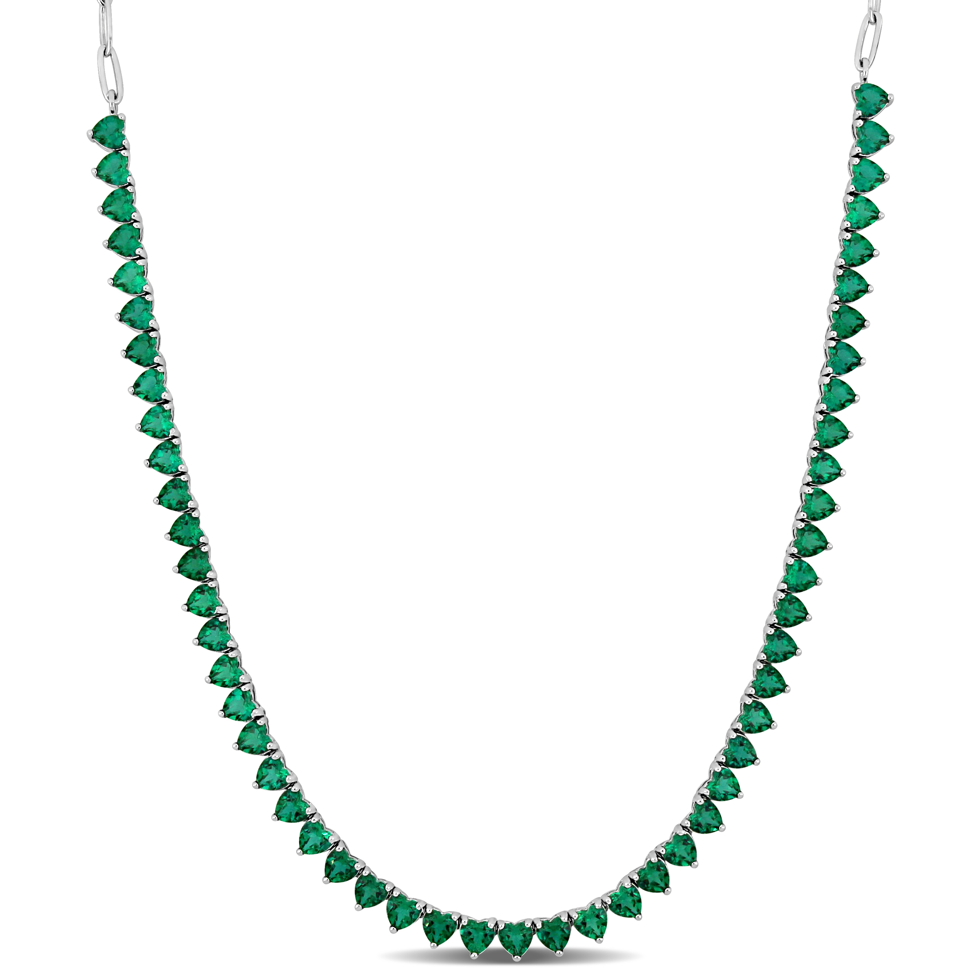 13 1/3 CT TGW Created Emerald Classic Tennis Necklace in Sterling Silver - 18+2 in.
