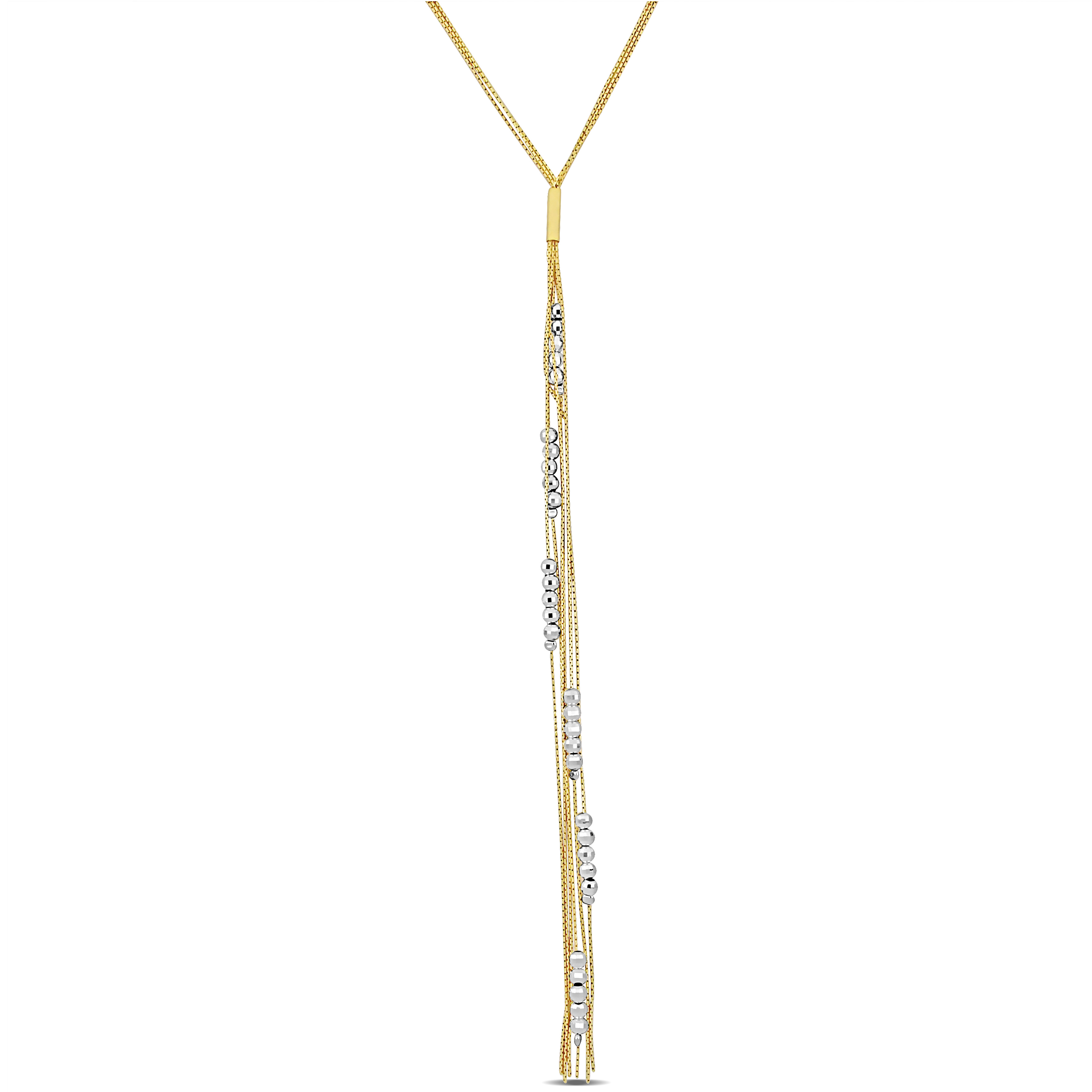 Diamond Cut Beads Lariat Necklace in Two-Tone Yellow and White Sterling Silver - 17 in.