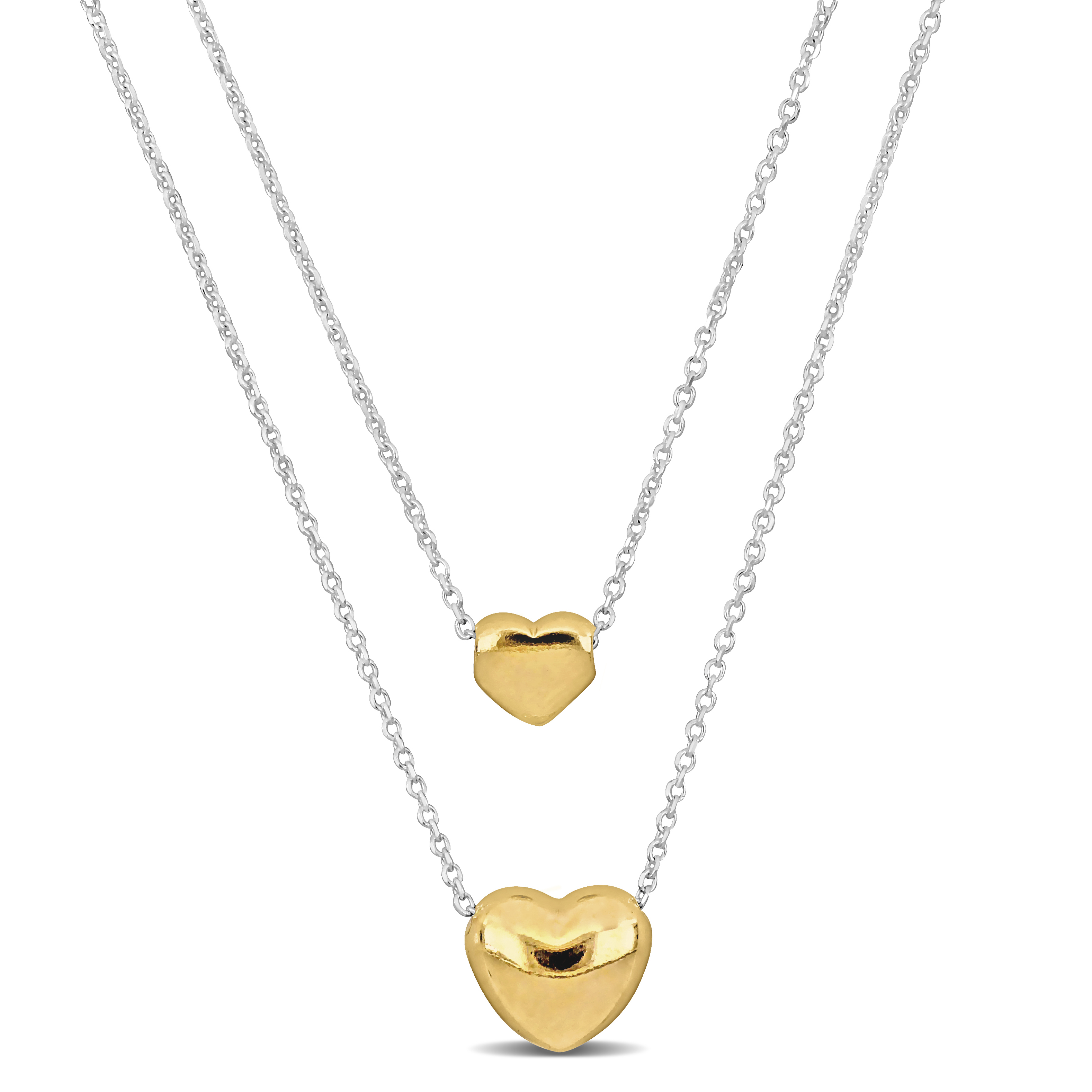 Yellow Two Heart Double Strand Necklace in Sterling Silver - 16+18 in.