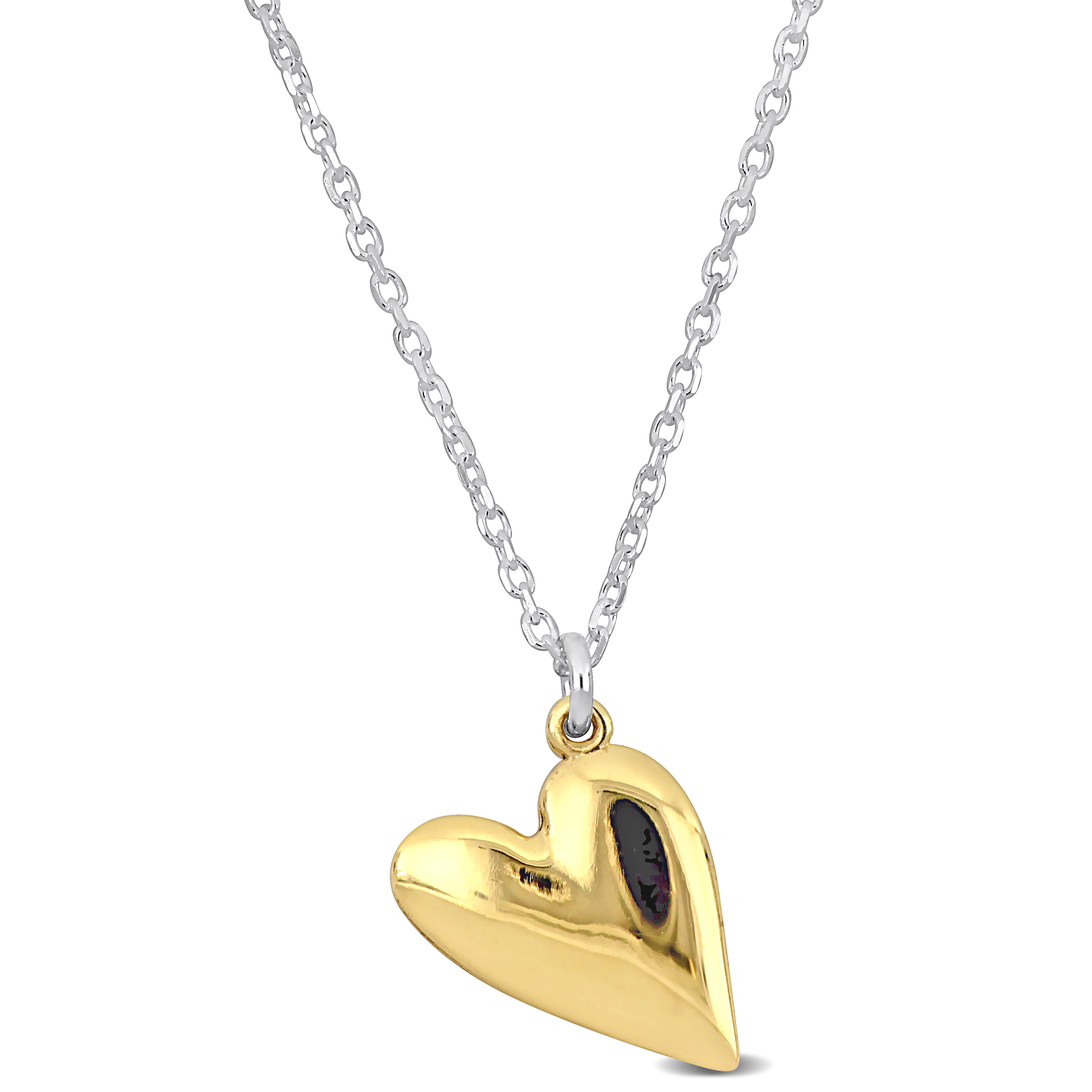 Yellow Heart Necklace on Diamond Cut Cable Chain in Sterling Silver - 16.5+1 in.