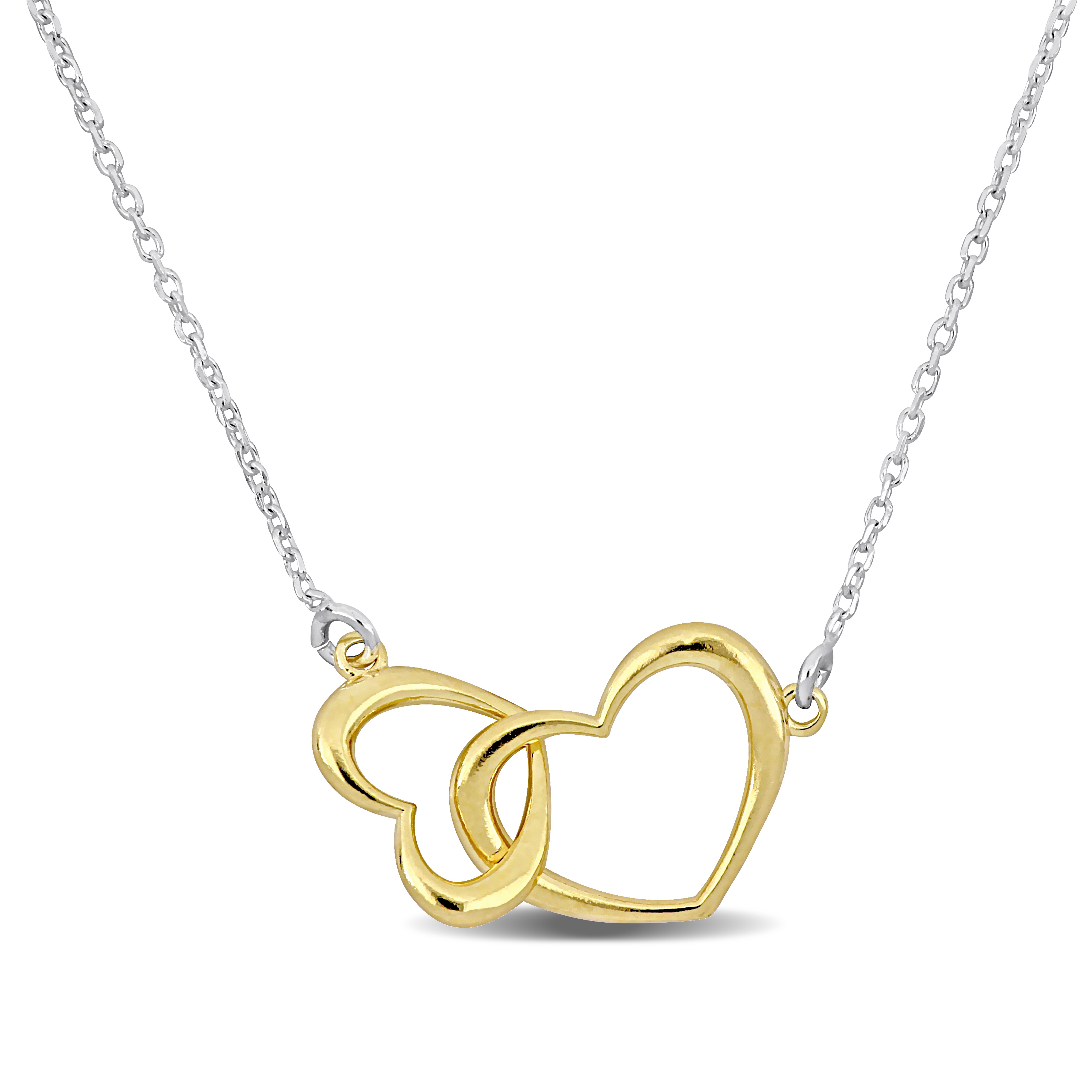 Yellow Double Heart Charm Necklace in Sterling Silver - 16.5 +1 in.