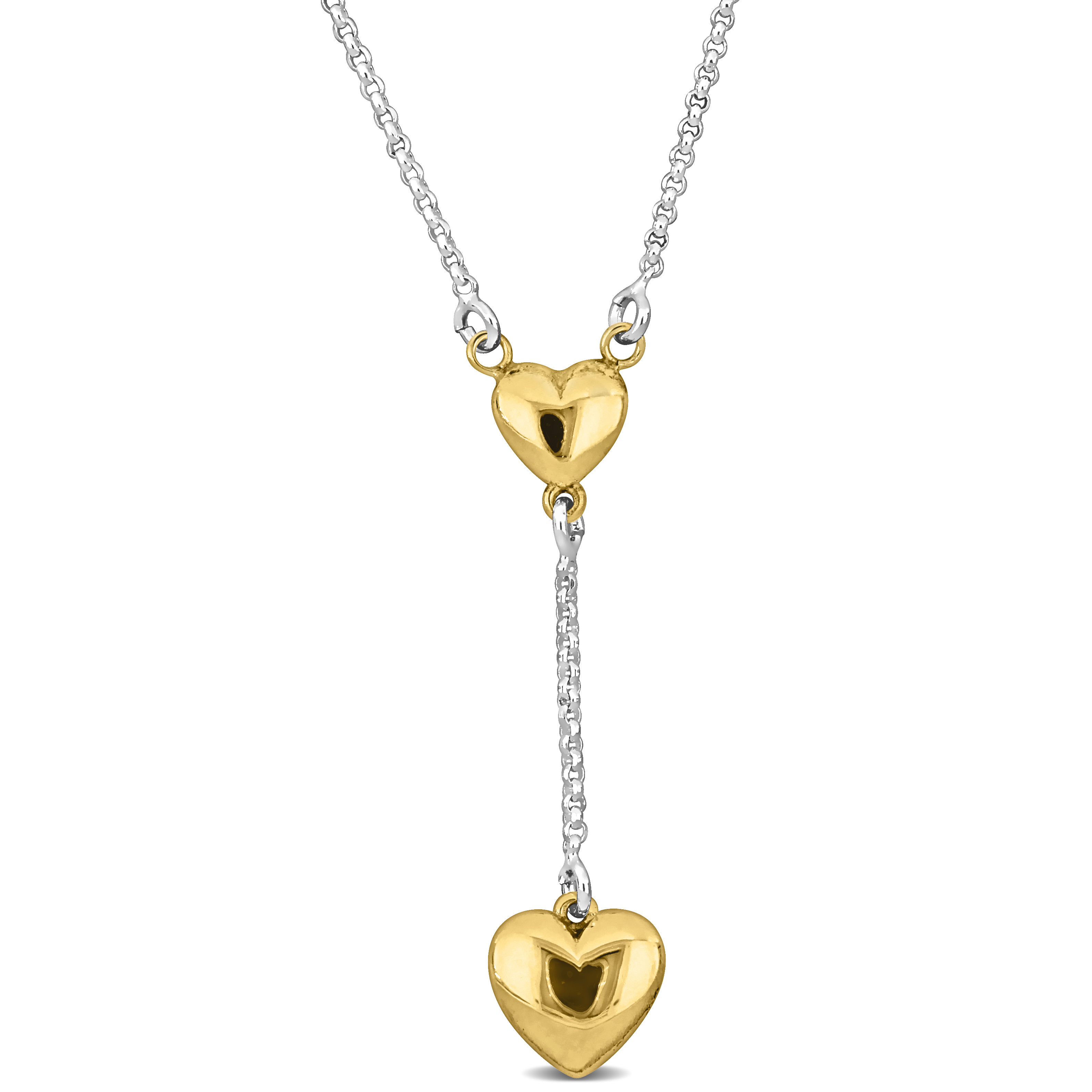 Yellow Drop Heart Charm Necklace on Diamond Cut Rolo Chain in Sterling Silver - 16.5+1 in.