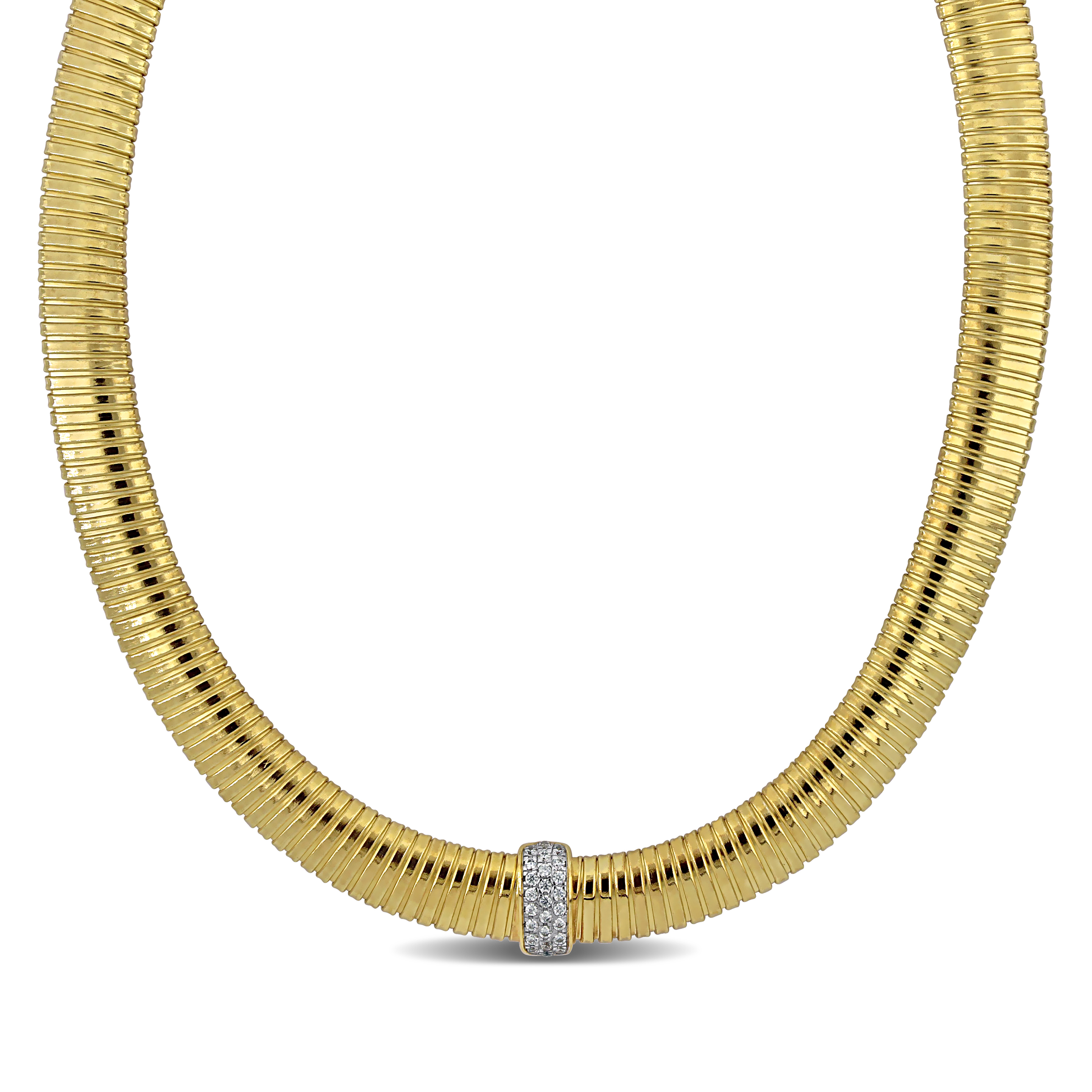 1/4ct TGW Cubic Zirconia Stretch Omega Necklace in Yellow Plated Sterling Silver - 17 in