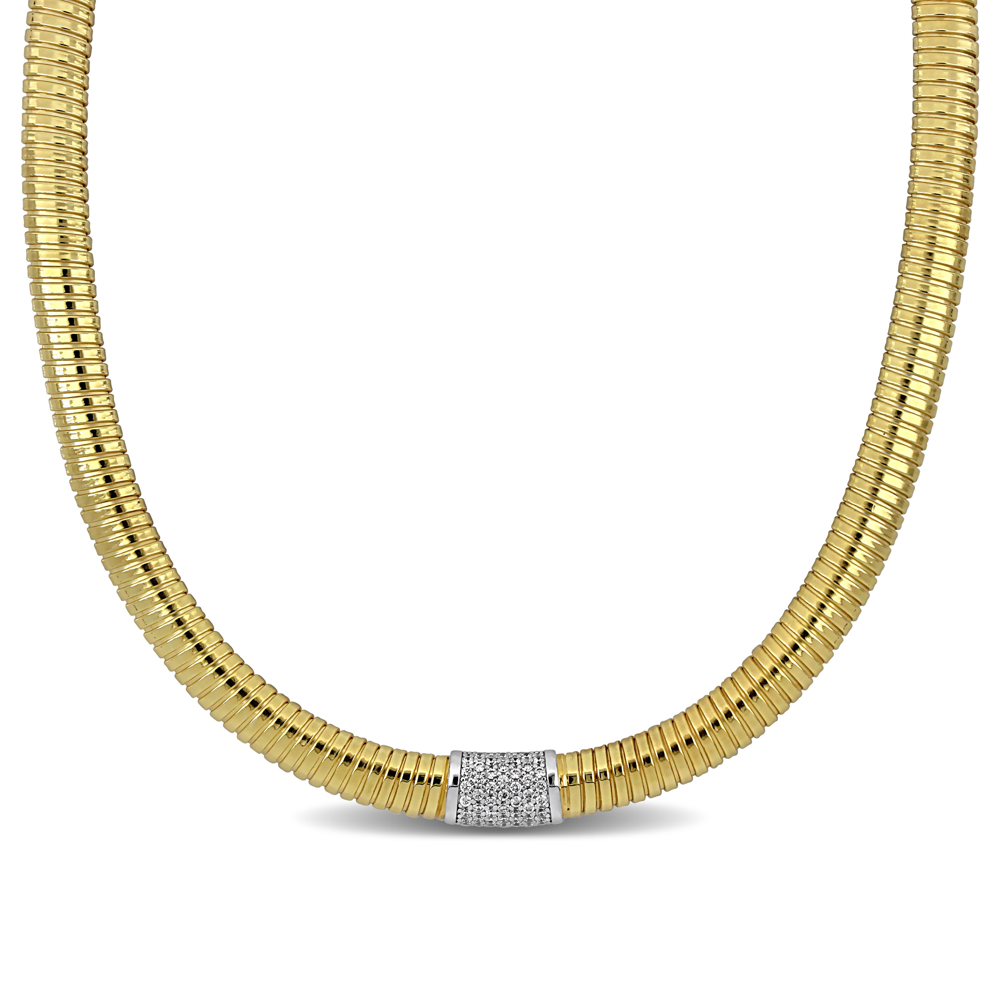 1/2ct TGW Cubic Zirconia Bombe Omega Necklace in Two-Tone Sterling Silver - 18 in