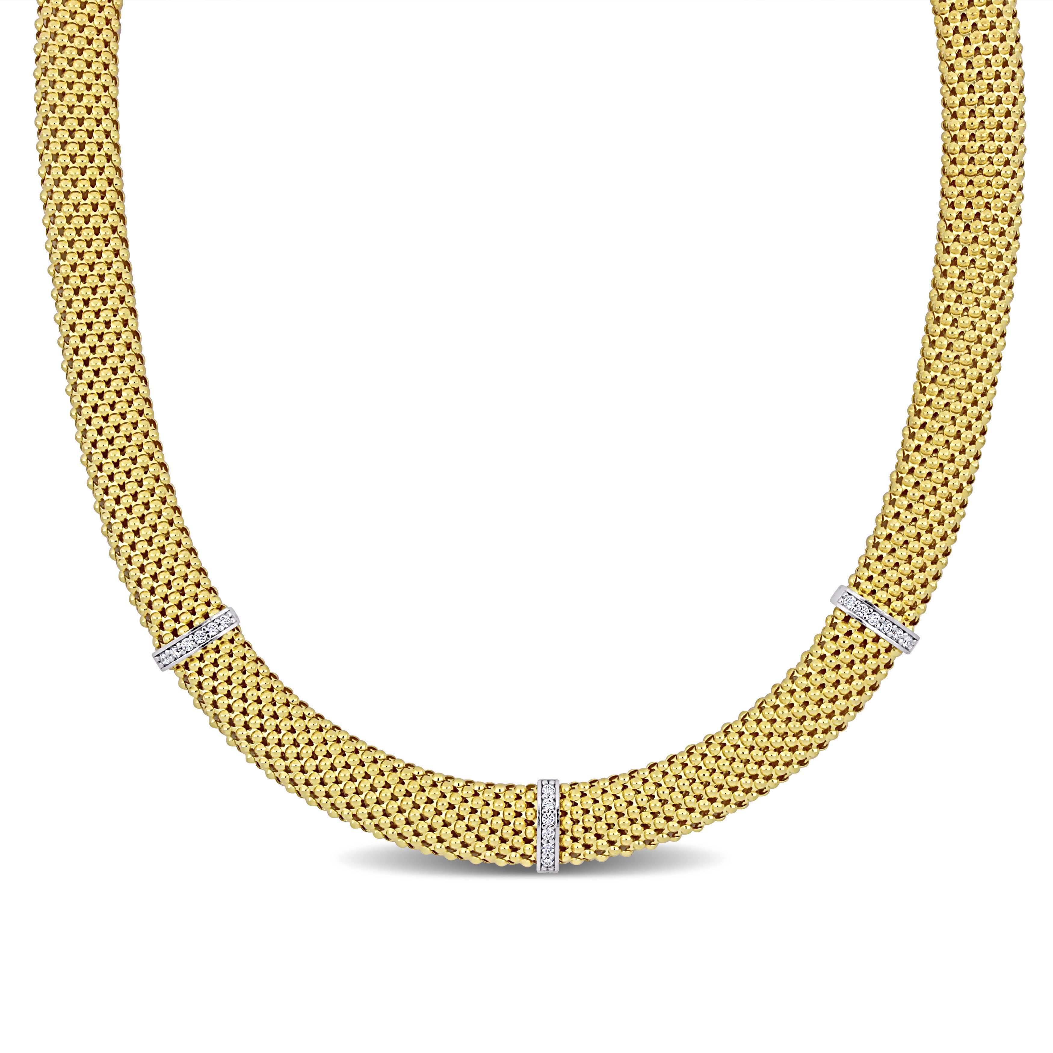 1/2ct TGW Cubic Zirconia Triple Bar Popcorn Necklace in Two-Tone Sterling Silver - 17 in