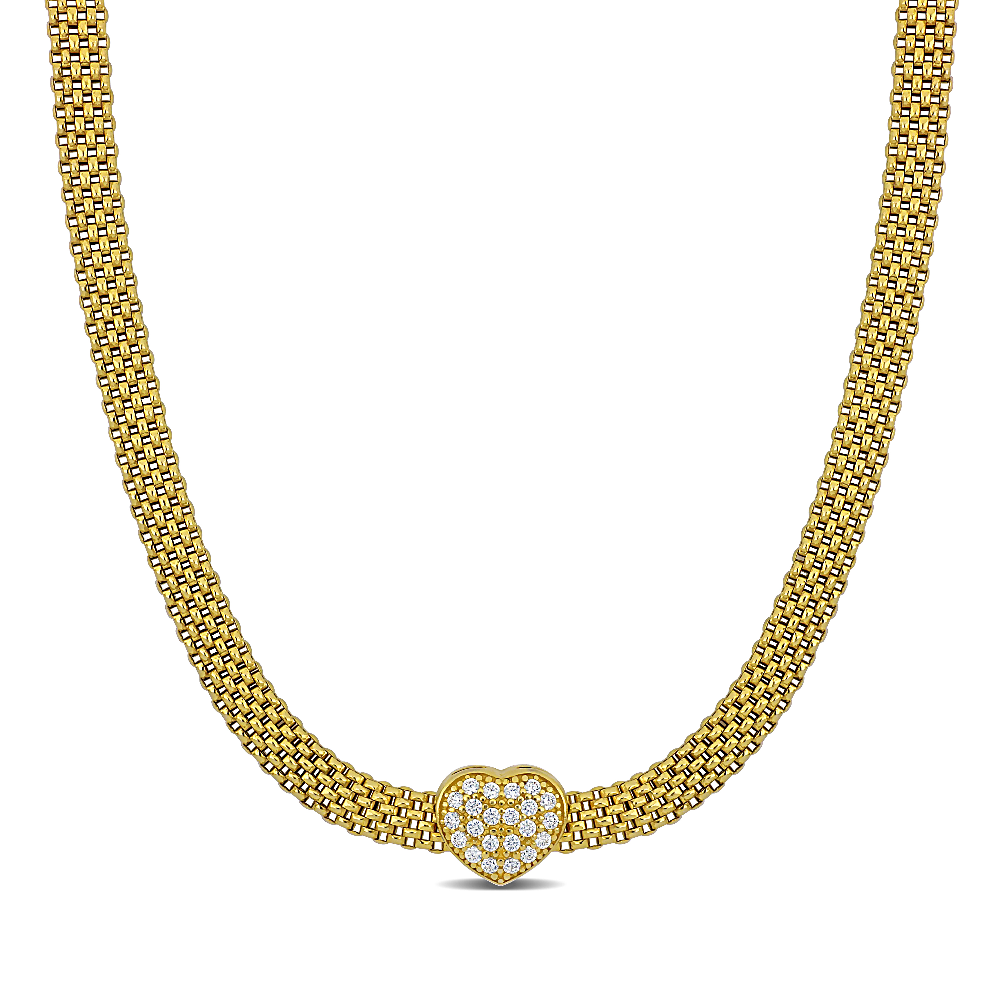7/8ct TGW Cubic Zirconia Heart Popcorn Necklace in Yellow Plated Sterling Silver - 16 in + 2 ext.