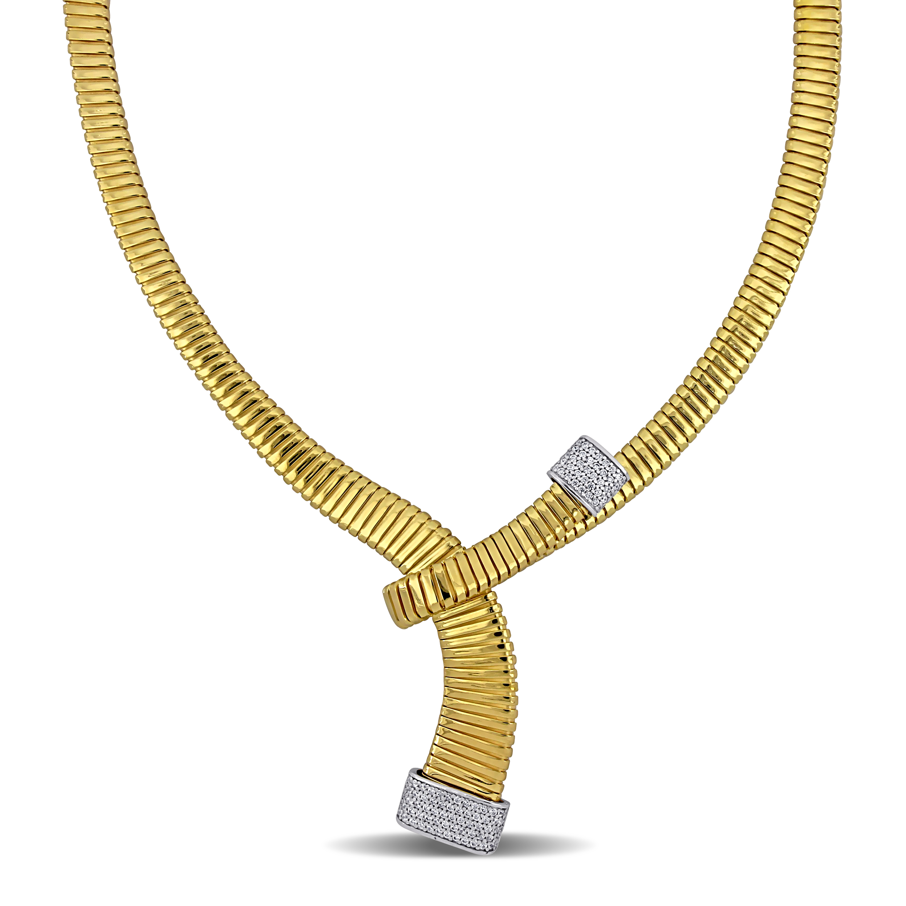 5ct TGW Cubic Zirconia Omega Wrap Necklace in Two-Tone Sterling Silver - 18 in