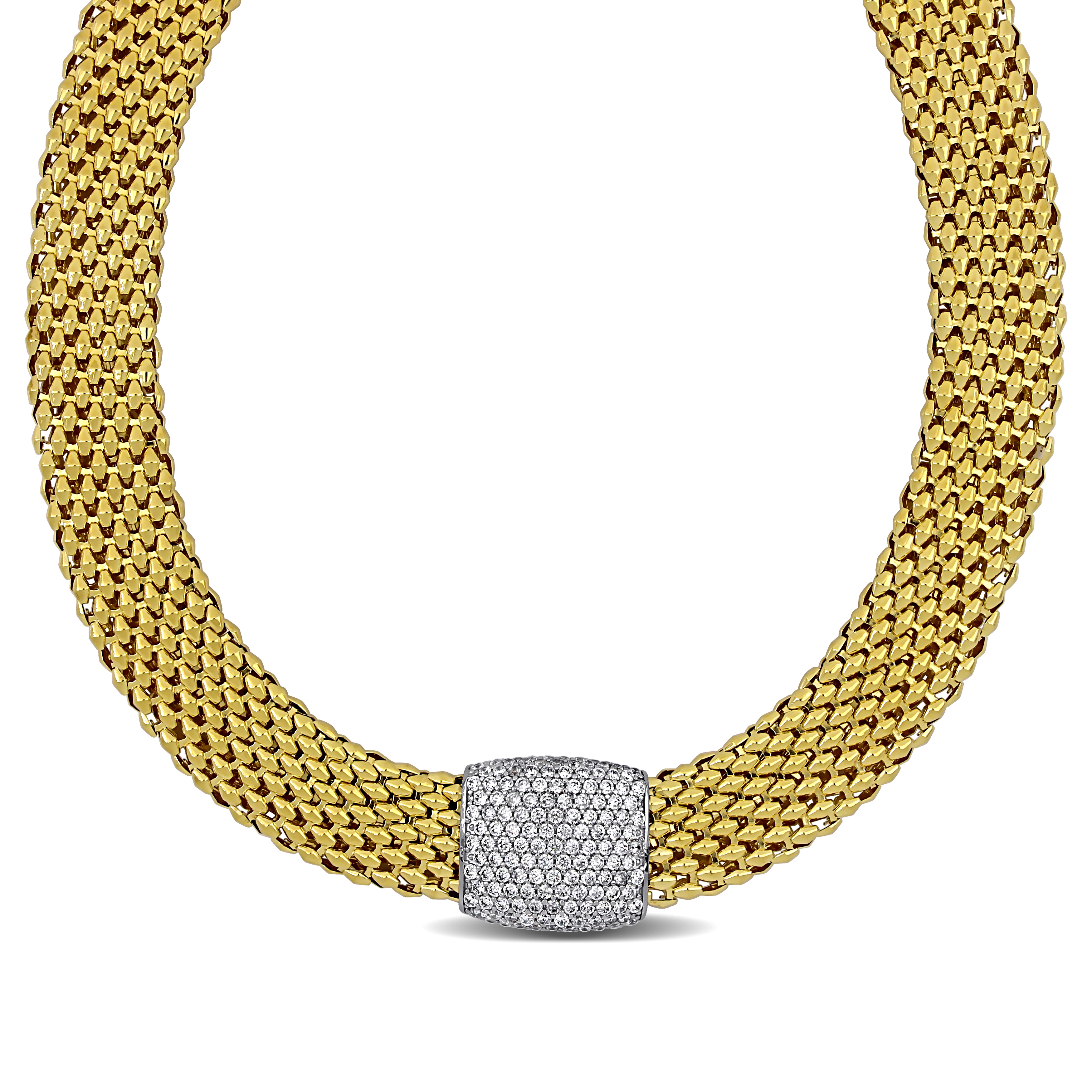 4 3/8ct TGW Cubic Zirconia Rectangular Cluster Popcorn Necklace in Two-Tone Sterling Silver - 18 in + 2 1/2 ext.