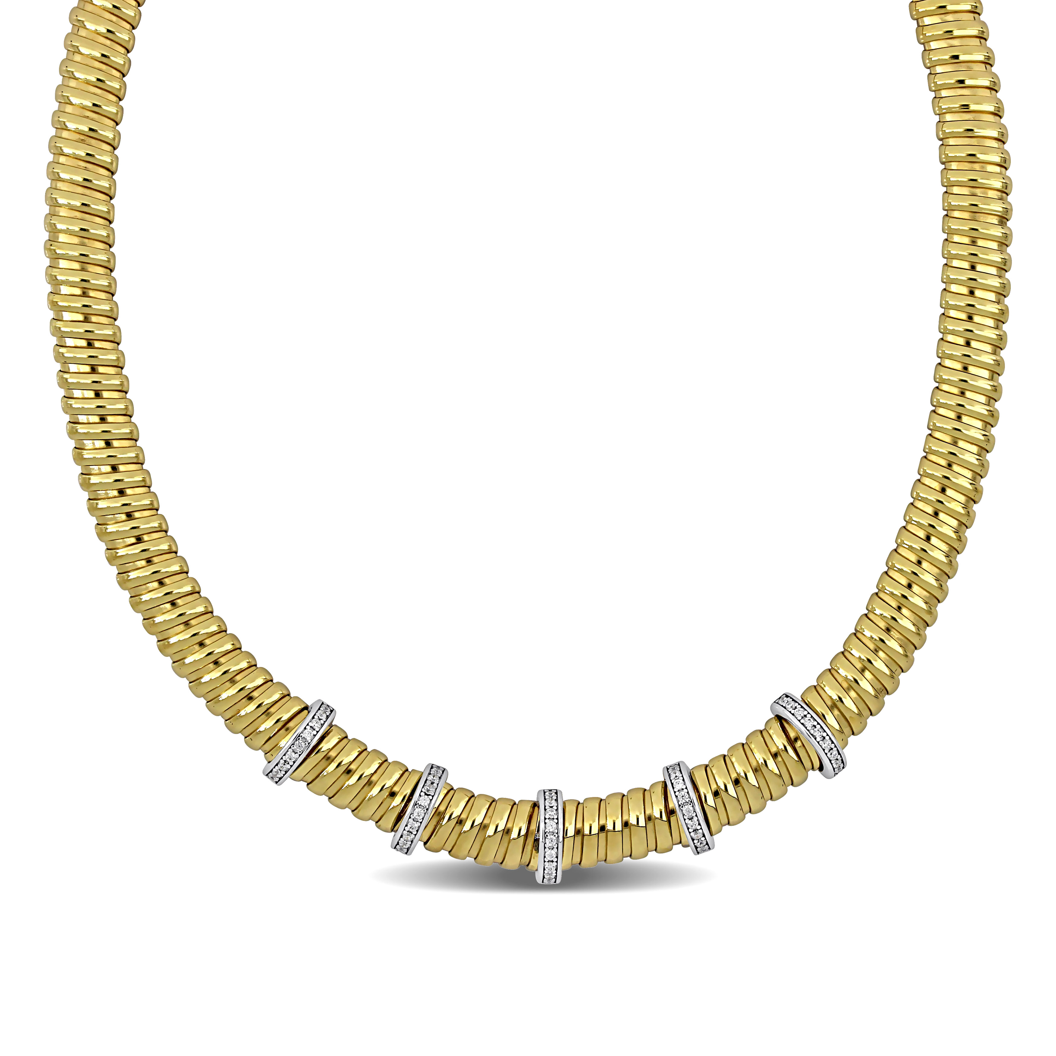 1/2ct TGW Cubic Zirconia Bombe Omega Station Necklace in Two-Tone Sterling Silver - 17.5 in