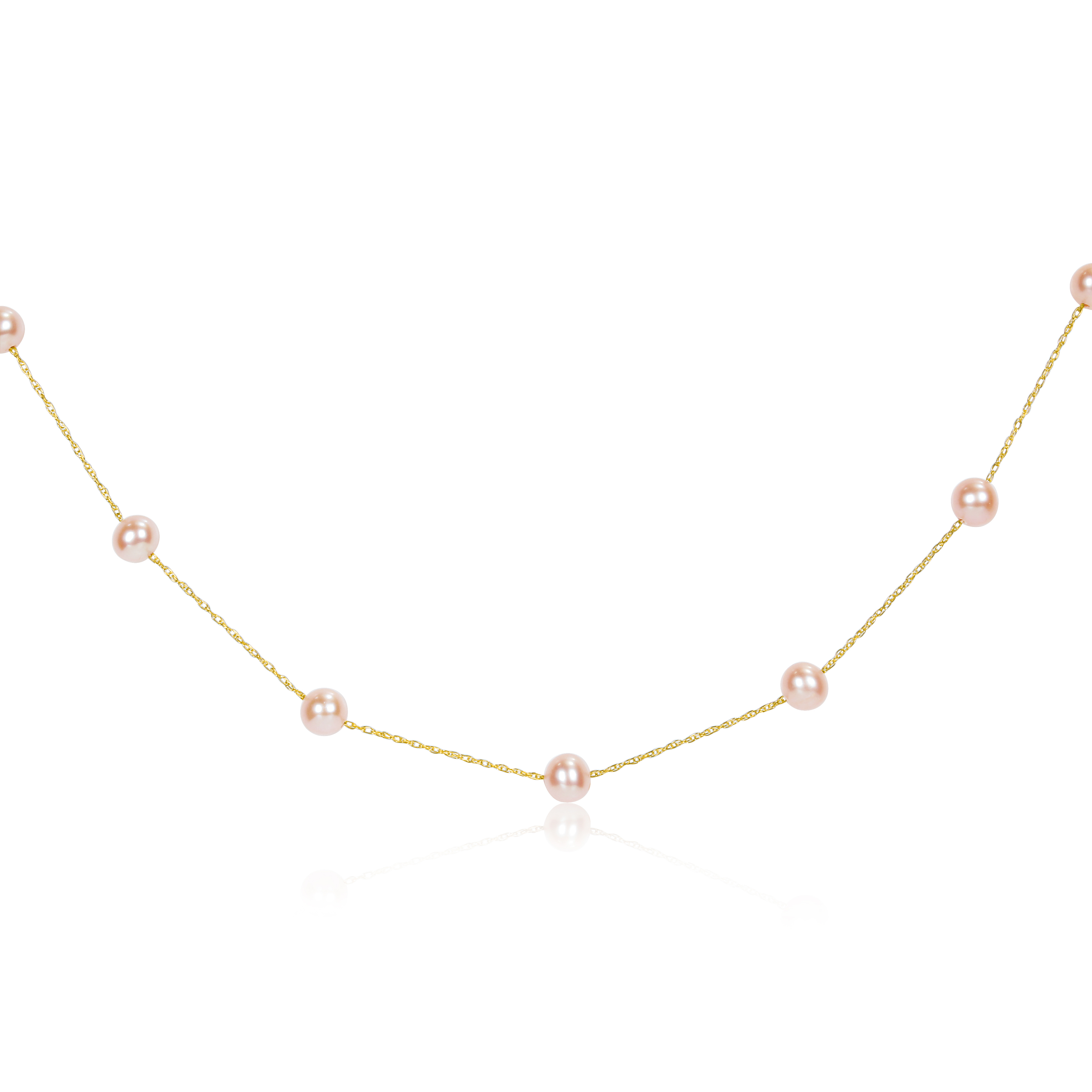 5.5-6 MM Pink Freshwater Cultured Pearl Tin-Cup-Style 17 Necklace in 14K Yellow Gold