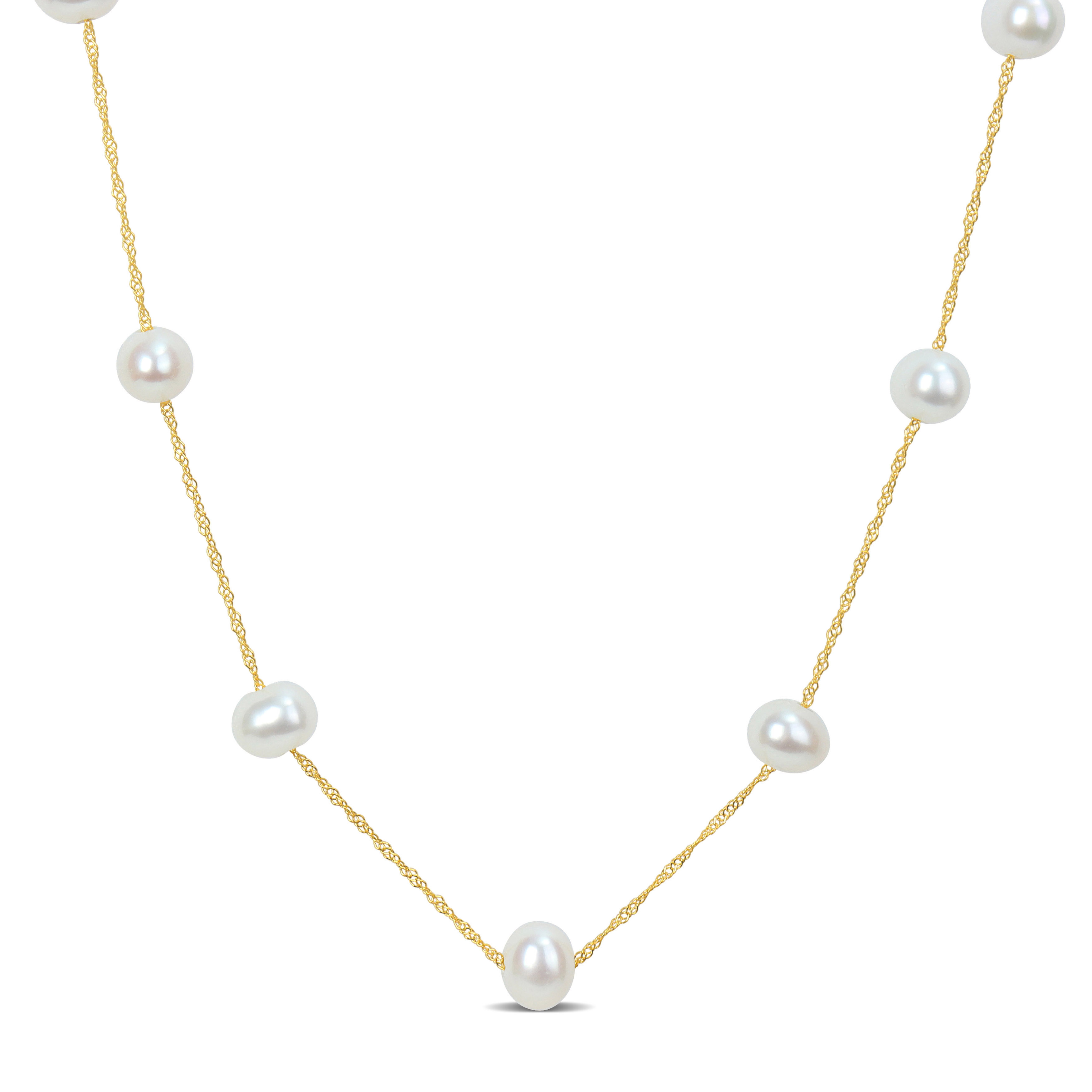 5.5-6 MM Freshwater Cultured Pearl Tin-Cup-Style 17 Necklace in 14K Yellow Gold