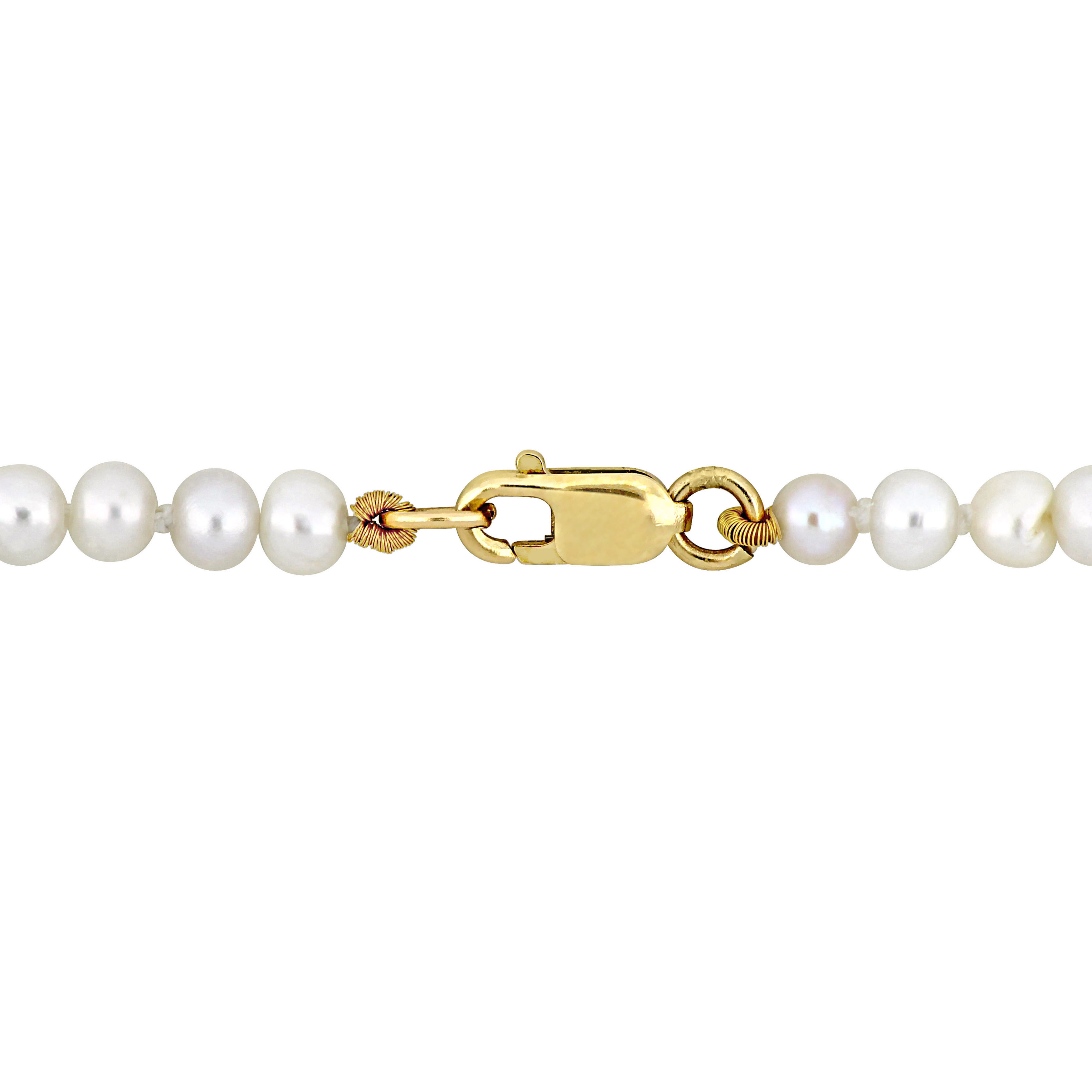 3-4mm Cultured Freshwater Pearl Strand Necklace with 14k Yellow Gold Clasp - 16 in