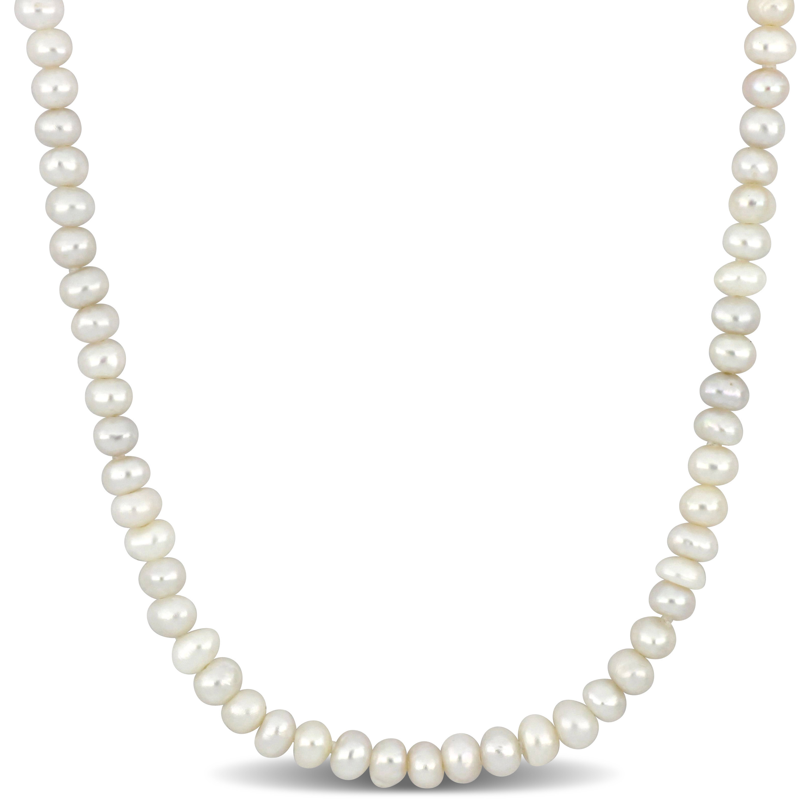 3-4mm Cultured Freshwater Pearl Strand Necklace with 14k Yellow Gold Clasp - 16 in