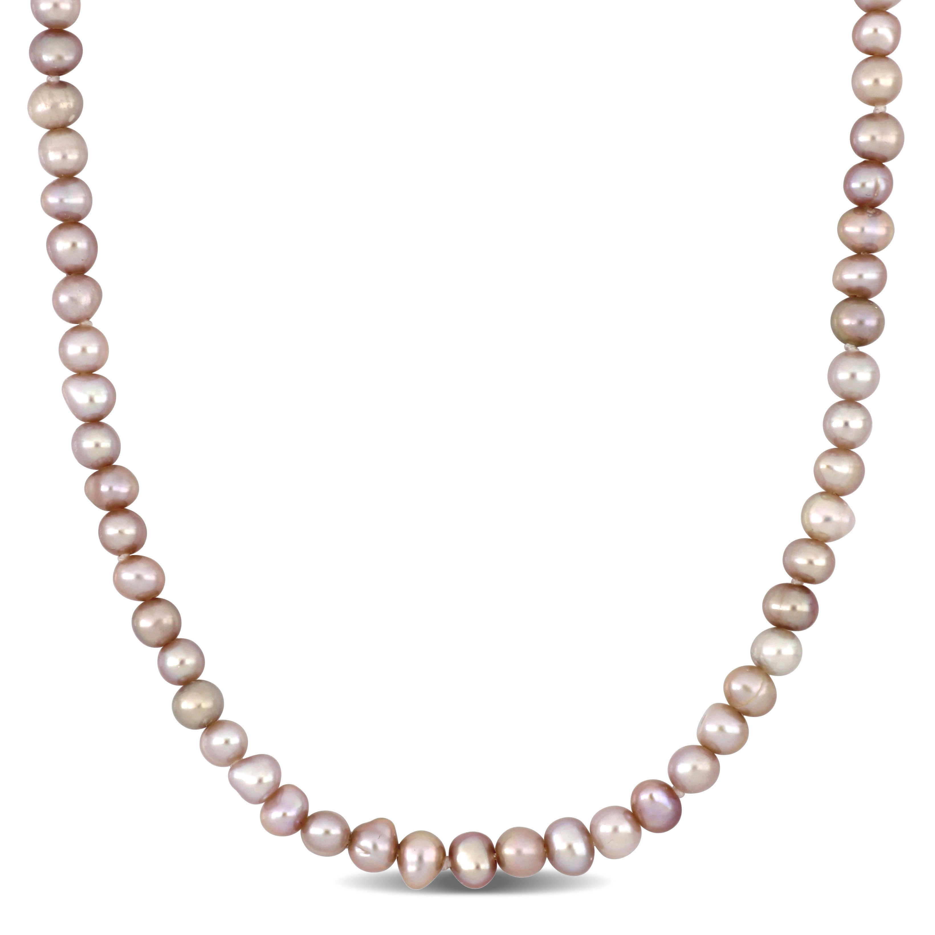 3-4mm Pink Cultured Freshwater Pearl Strand Necklace with 14k Yellow Gold Clasp - 16 in