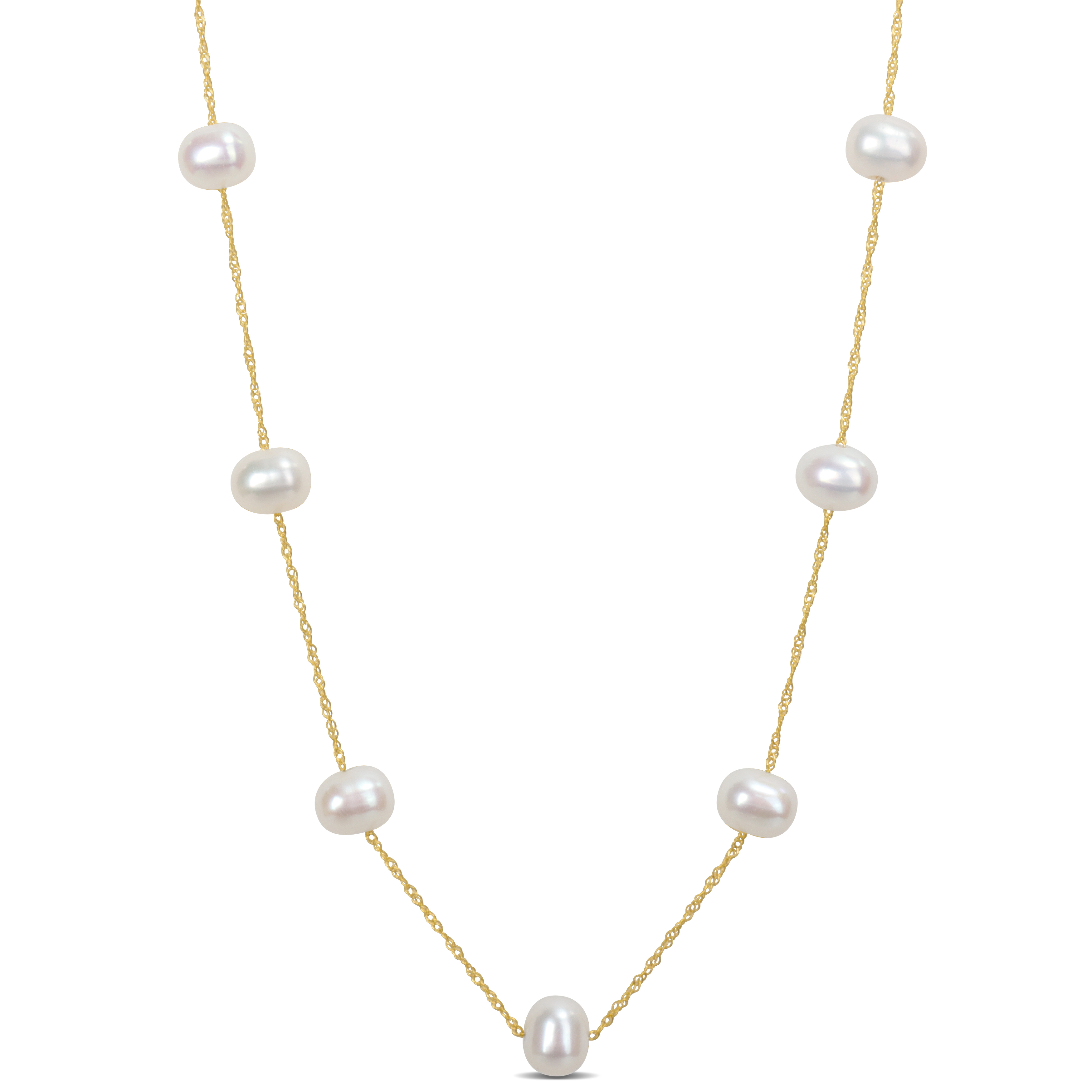 5.5-6 MM Freshwater Cultured Pearl Tin-Cup-Style 17 Necklace in 10K Yellow Gold