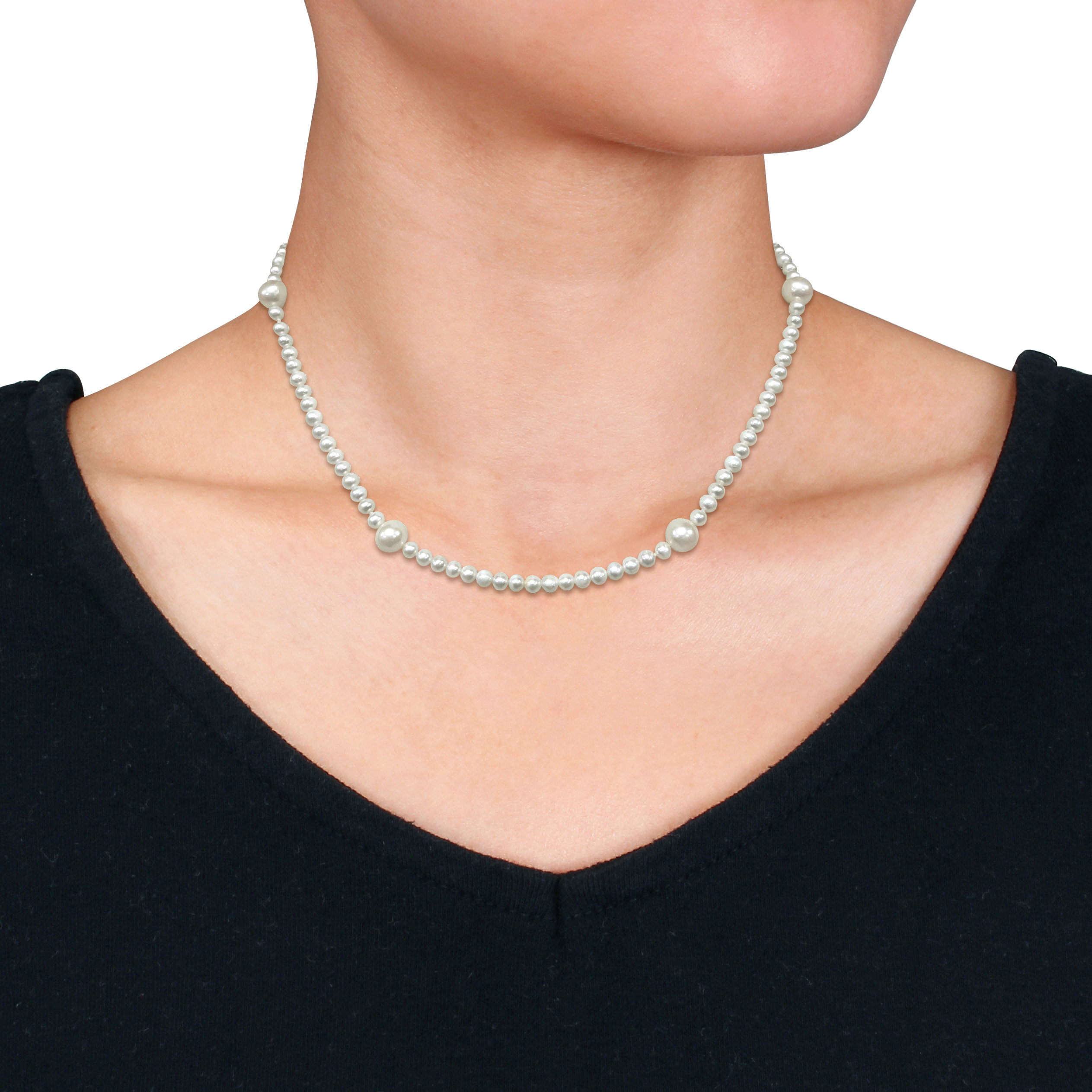 3.5-8mm Cultured Freshwater Pearl Multi-Layer Necklace with 10k Yellow Gold Lobster Clasp - 17 in