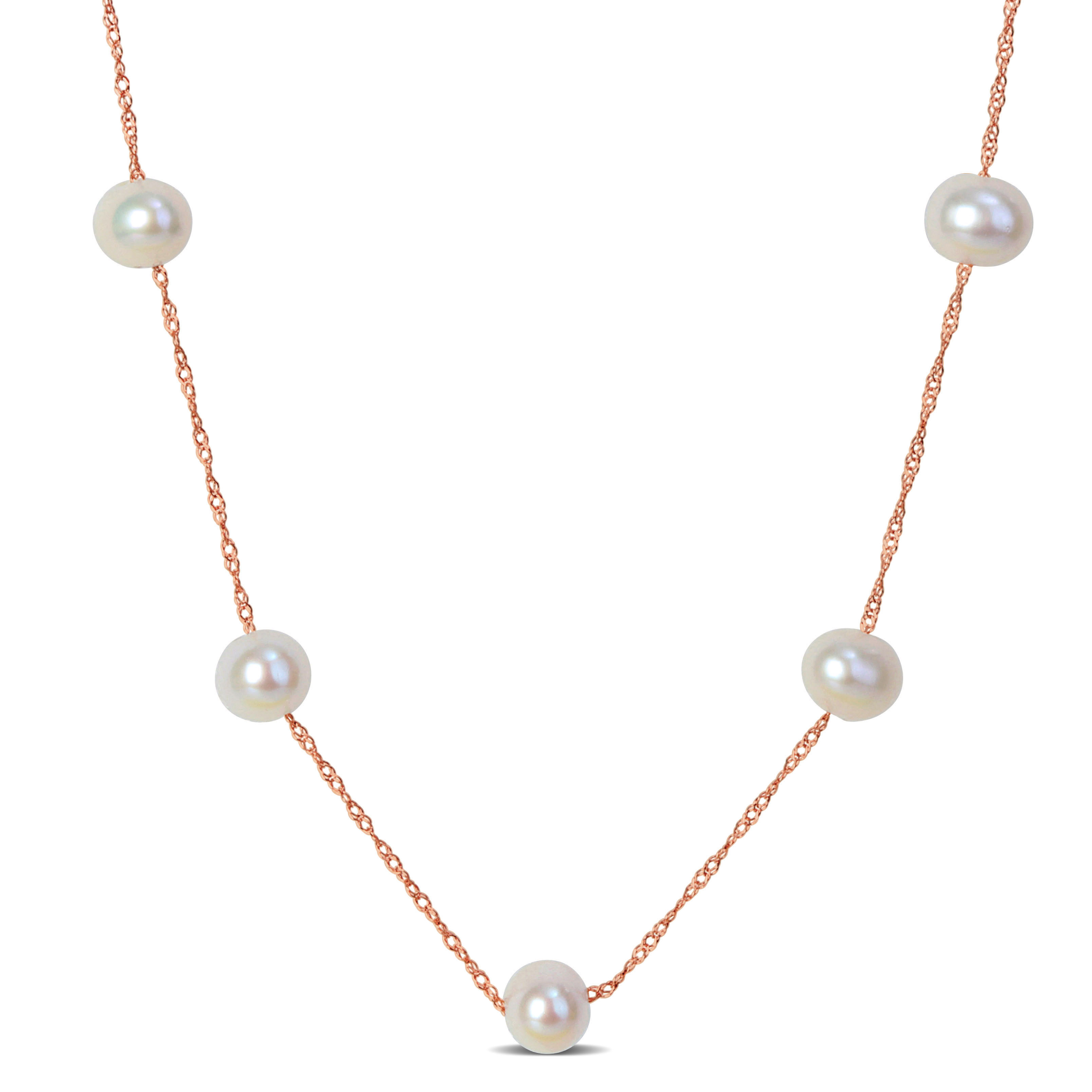 5.5-6 MM Freshwater Cultured Pearl Tin-Cup-Style 17" Necklace in 10K Rose Gold