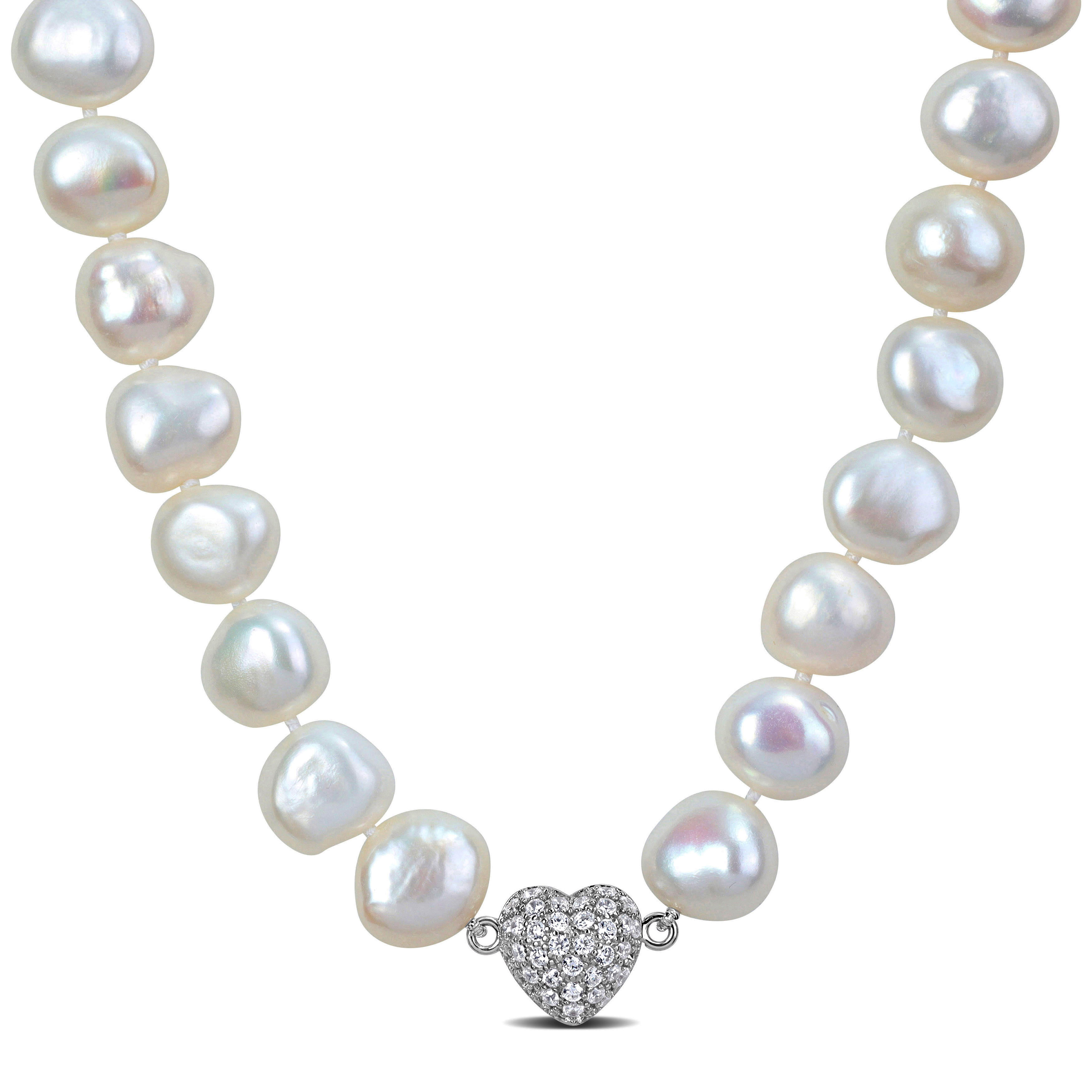 11-12 MM Cultured Freshwater Pearl Strand & Heart-Shape Cubic Zirconia  Necklace - 20 in. - CBG003317