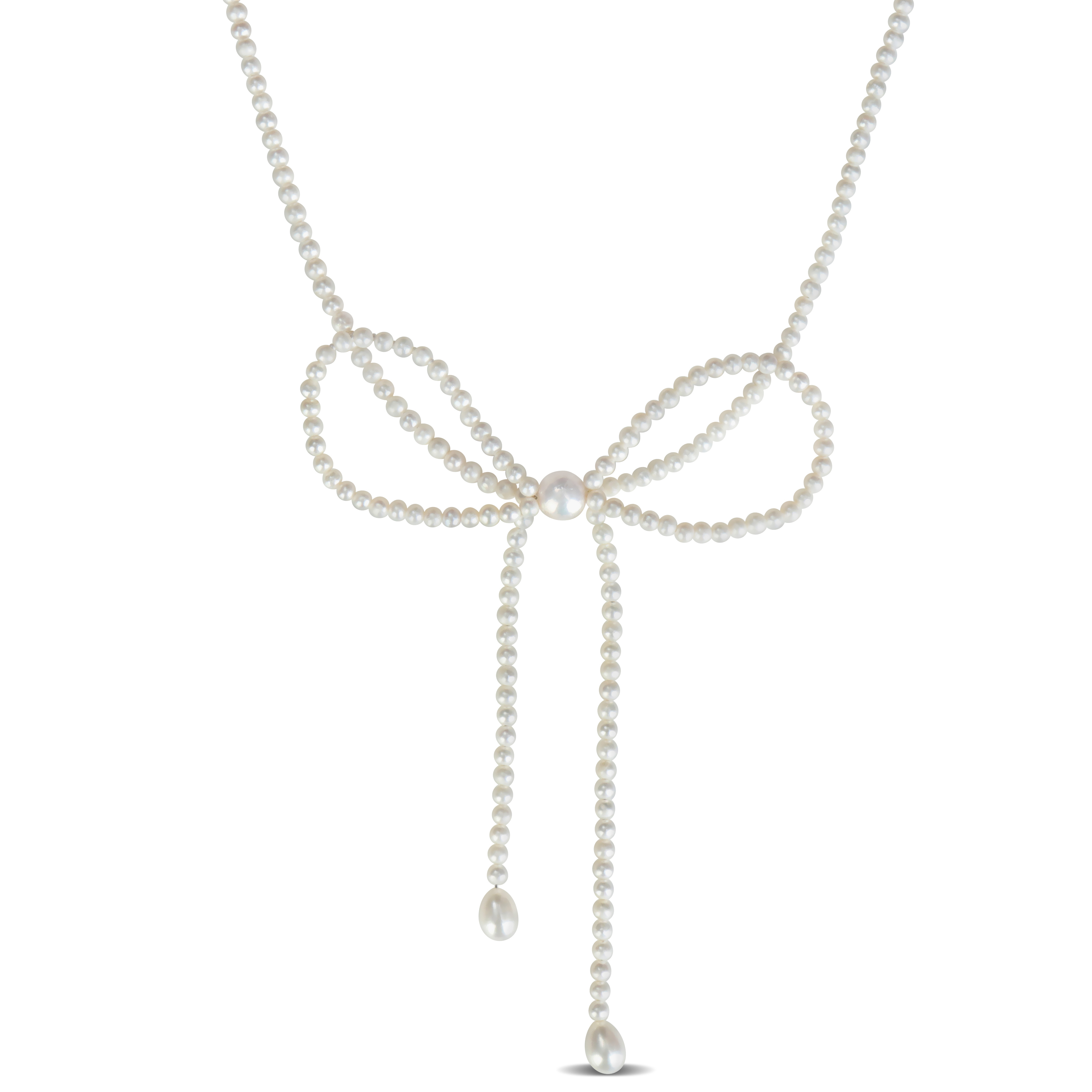 3.5-9.5mm Cultured Freshwater Pearl Bow Necklace with Sterling Silver Clasp - 17 in + 2 ext.