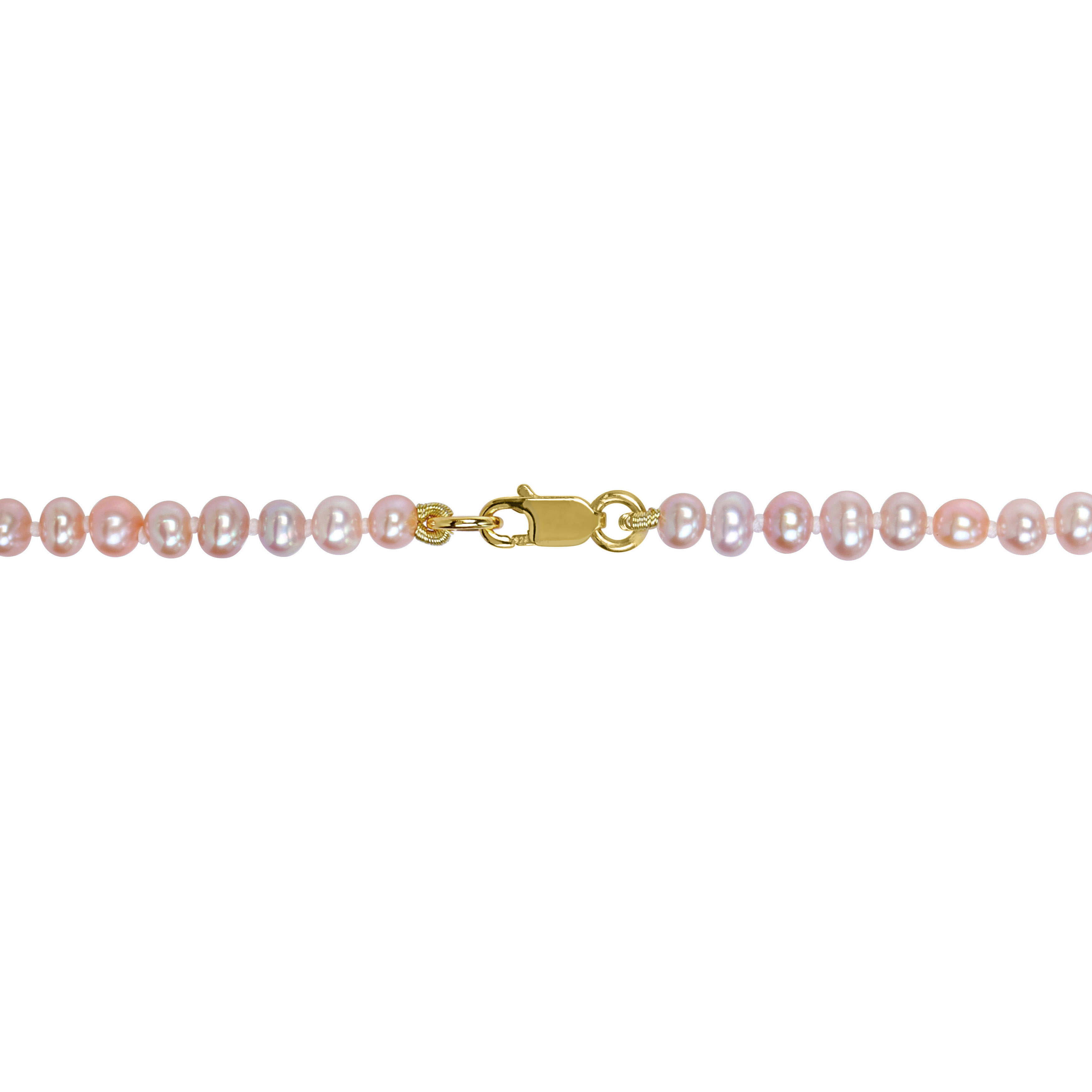 3-4mm Pink Cultured Freshwater Pearl Necklace with Yellow Plated Sterling Silver Clasp - 16 in