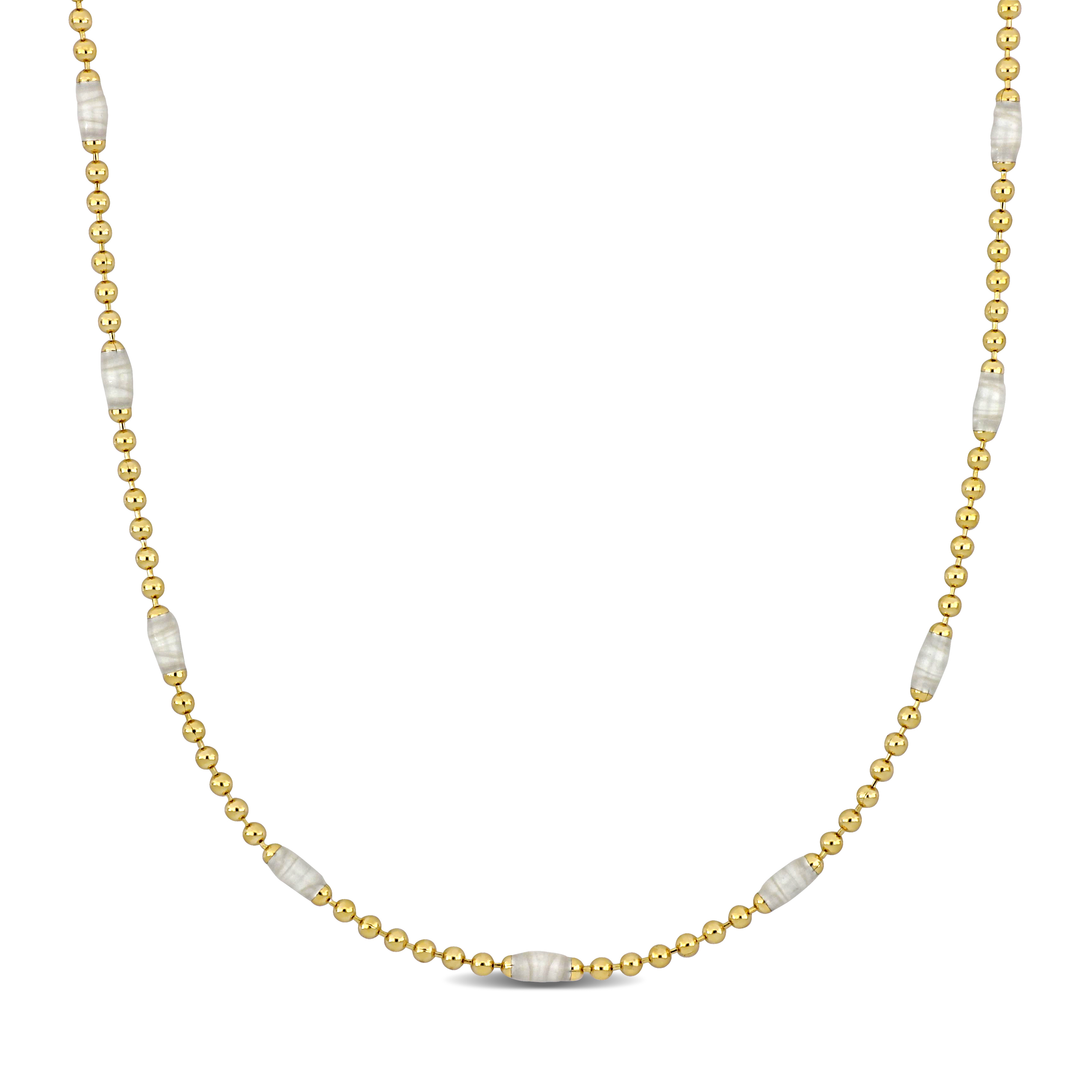 Ball Link Necklace with White Enamel in Yellow Plated Sterling Silver - 15+2 in.