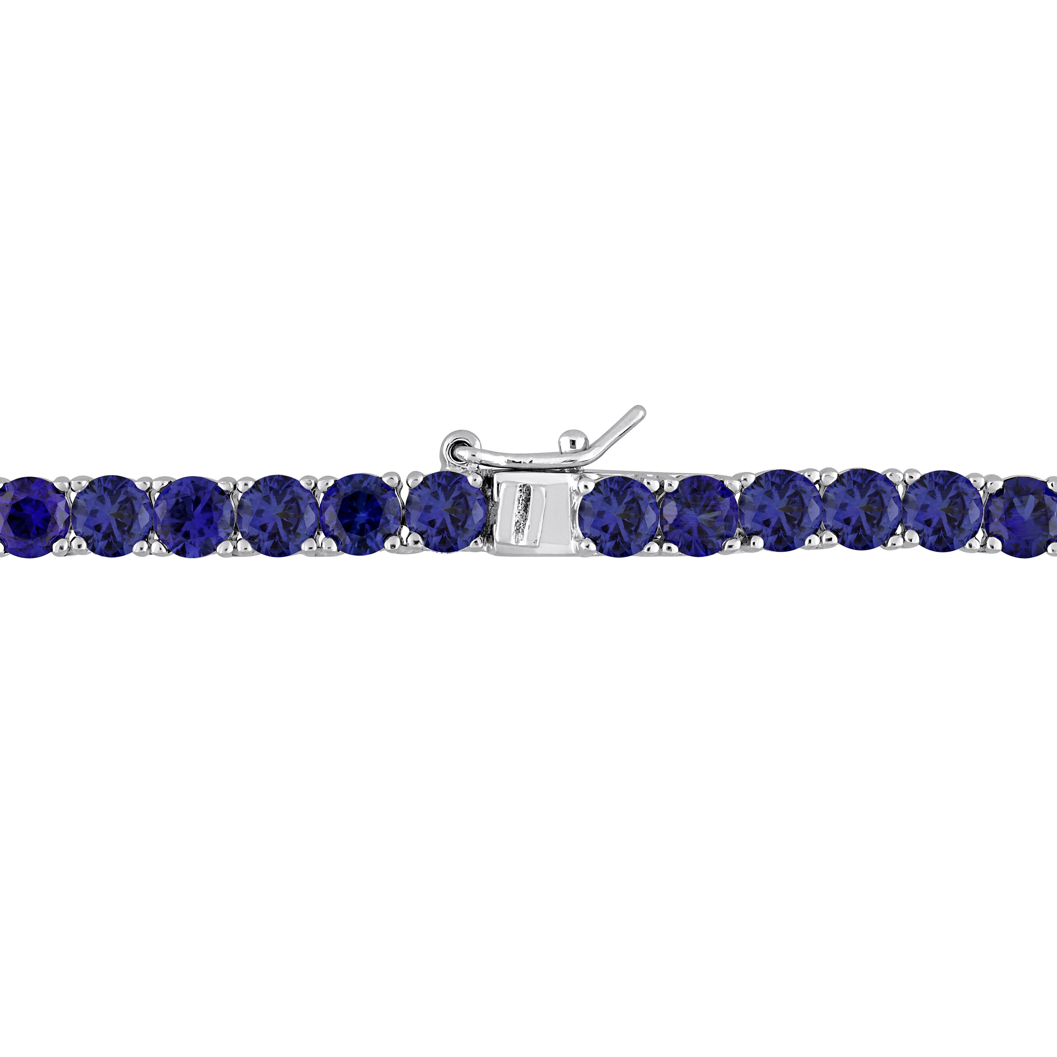 33 CT TGW Created Blue Sapphire Tennis Necklace in Sterling Silver - 17 in.