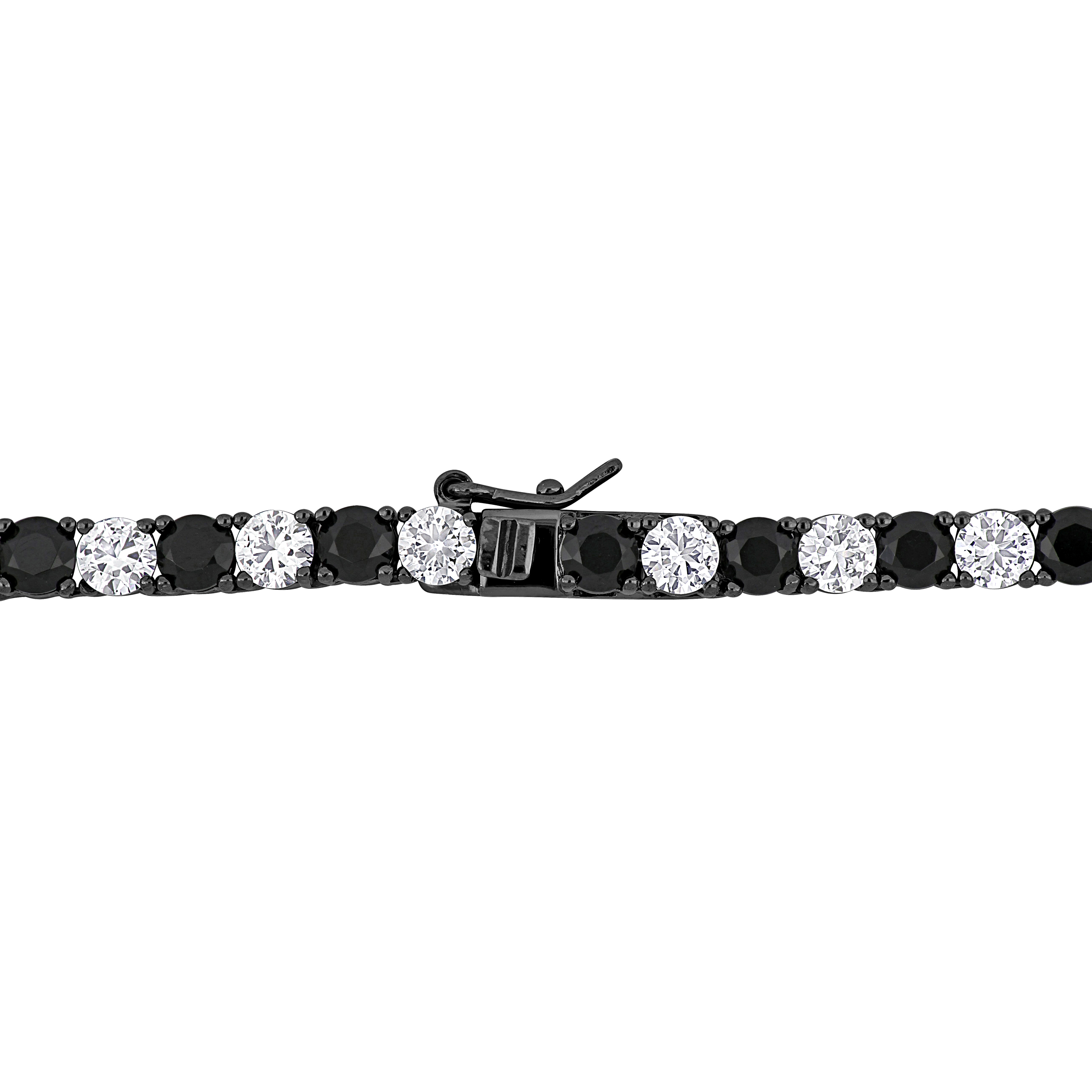 40 CT TGW Created Black and White Sapphire Classic Tennis Men's Necklace in Black Rhodium Plated Sterling Silver - 20 in.