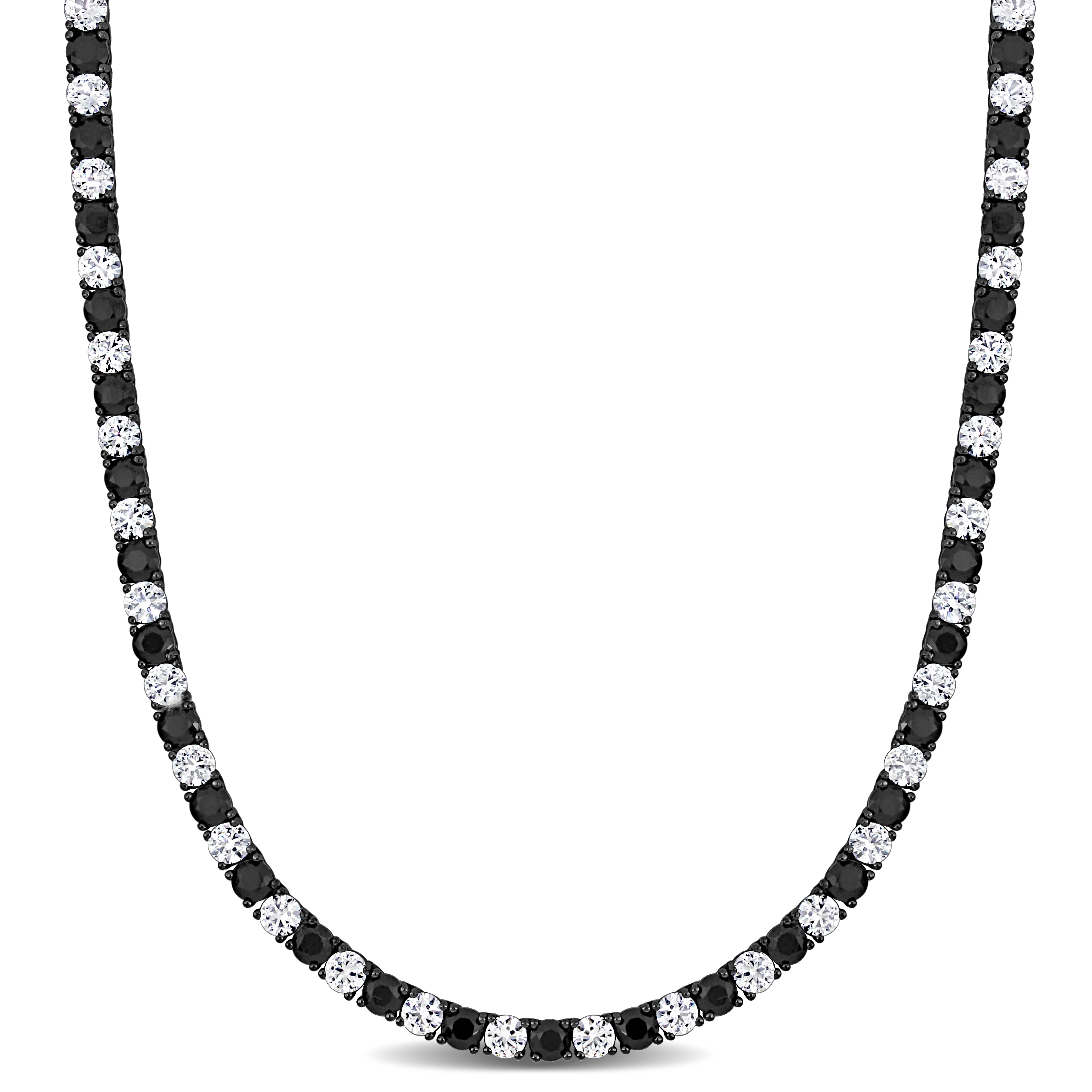 40 CT TGW Created Black and White Sapphire Classic Tennis Men's Necklace in Black Rhodium Plated Sterling Silver - 20 in.