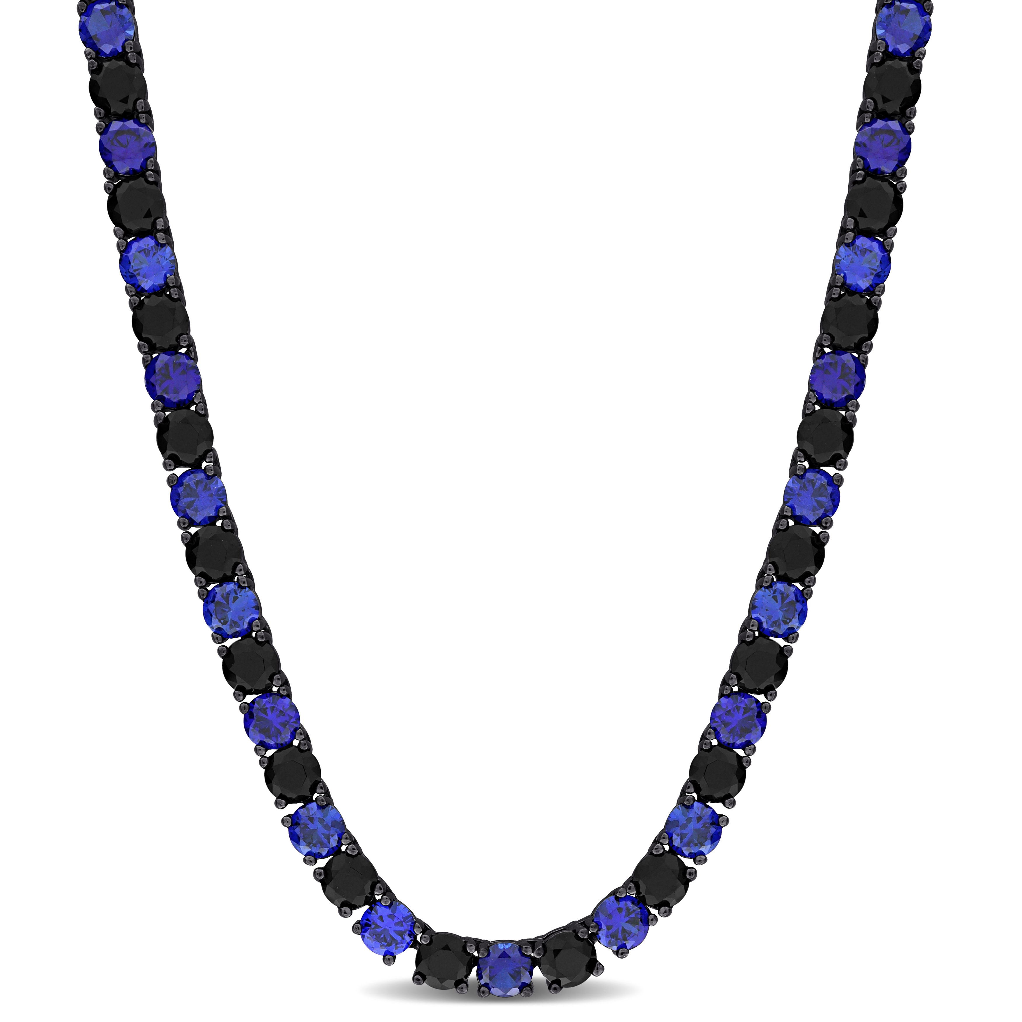 40 1/4 CT TGW Created Blue and Black Sapphire Men's Tennis Necklace in Black Rhodium Plated Sterling Silver - 20 in