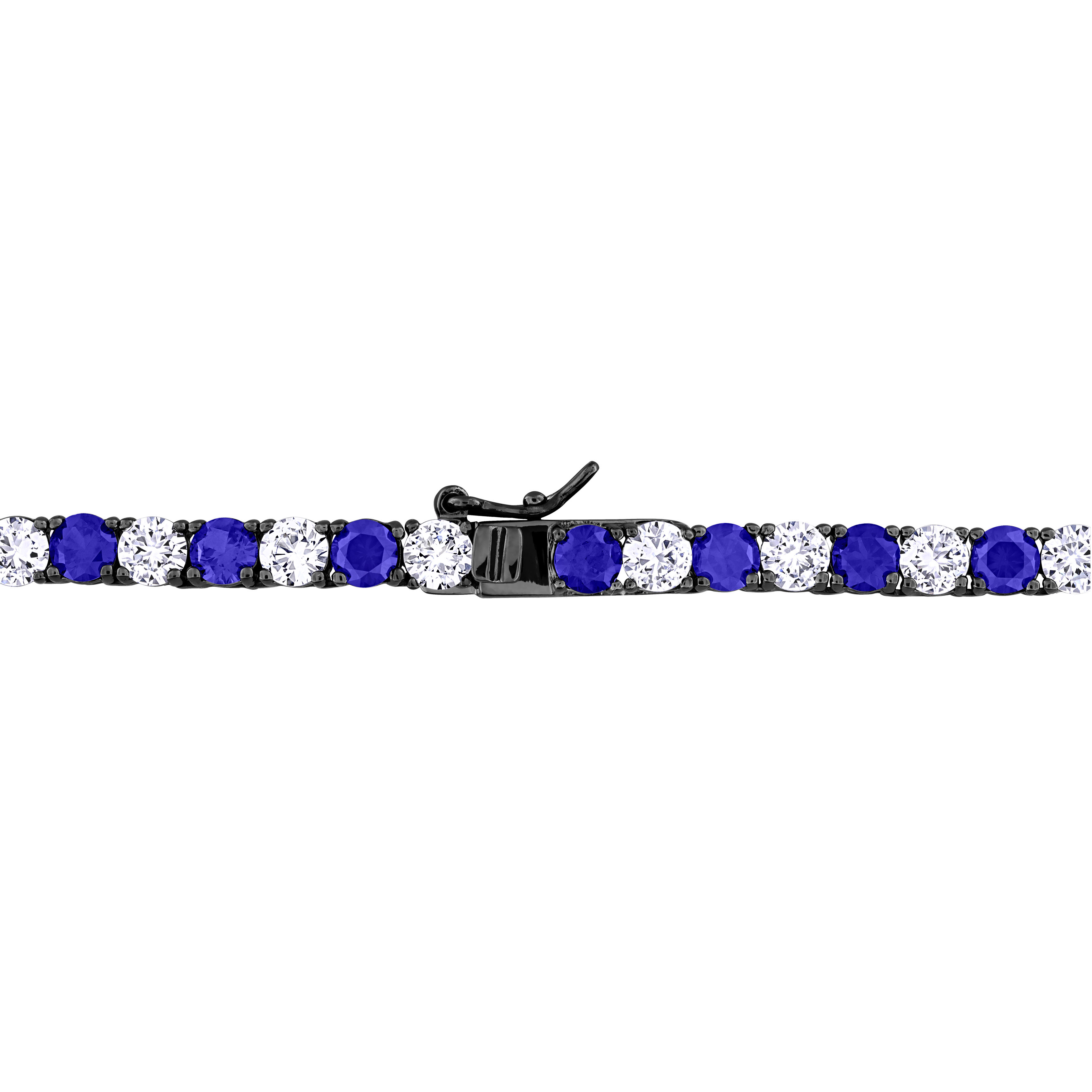 Men's 40 1/4ct TGW Created Blue and White Sapphire Tennis Necklace in Black Rhodium Plated Sterling Silver - 20 in