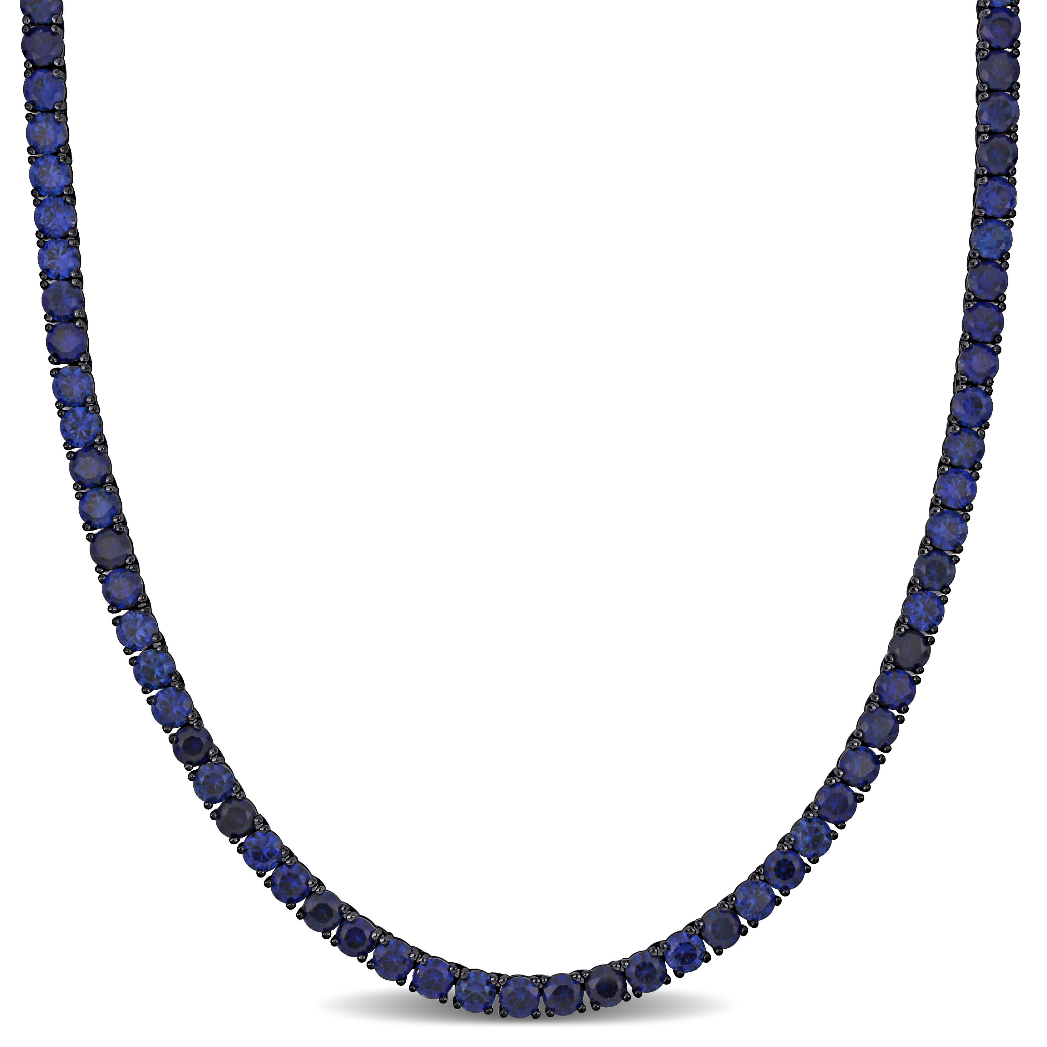 40 1/4 CT TGW Created Blue Sapphire Men's Tennis Necklace in Black Rhodium Plated Sterling Silver - 20 in