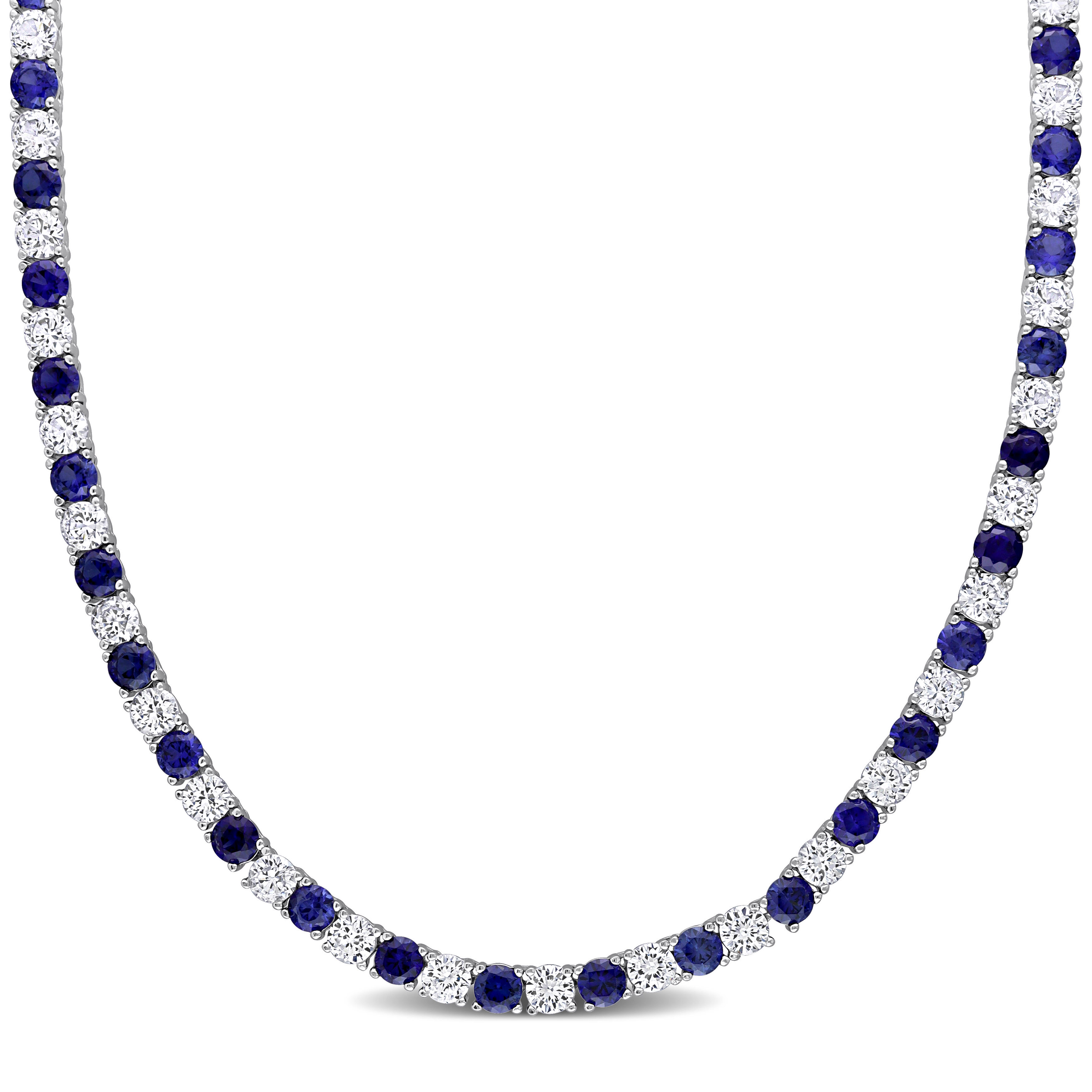 33 CT TGW Created Blue Sapphire and Created White Sapphire 17 Necklace in Sterling Silver