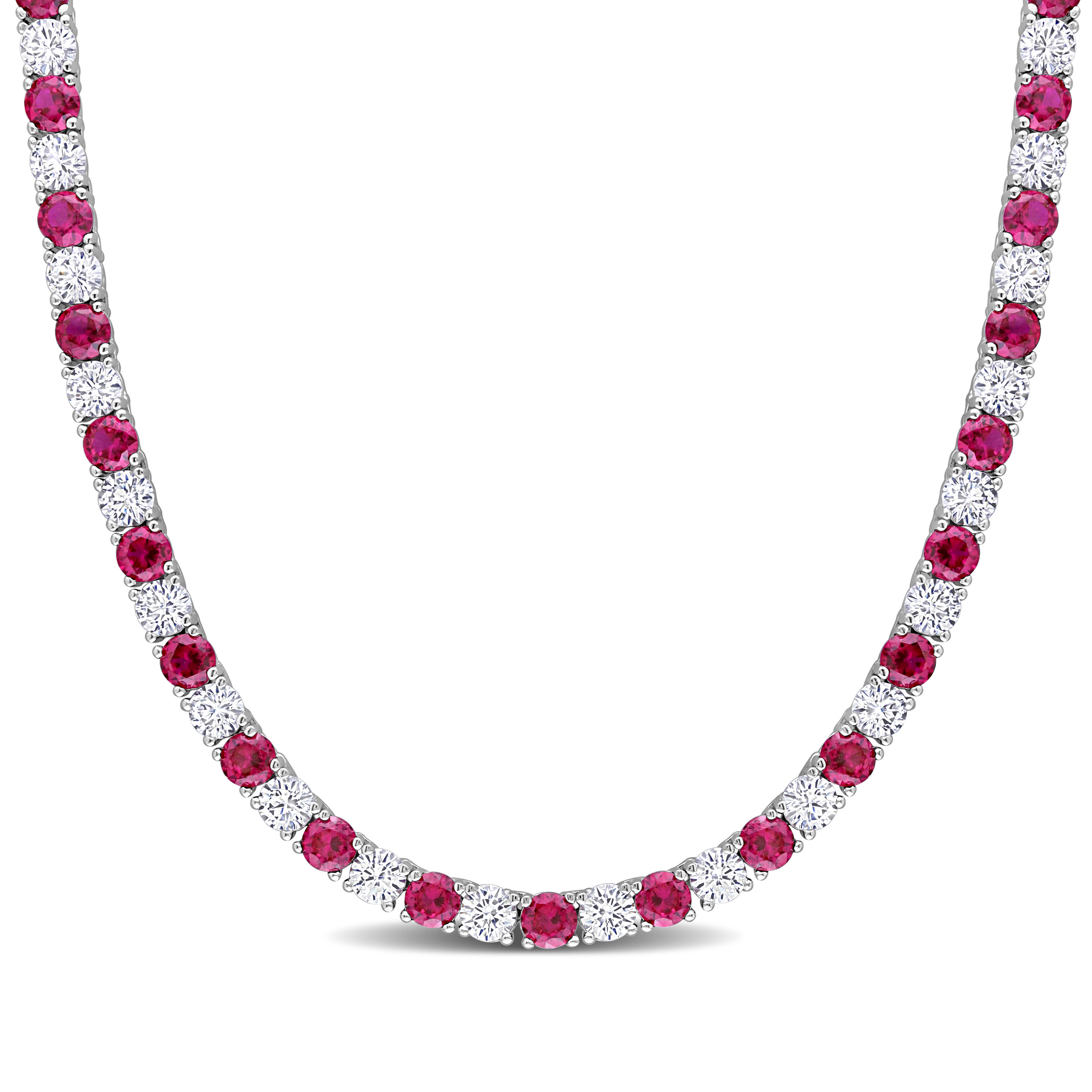 33 CT TGW Created Ruby and Created White Sapphire 17 Necklace in Sterling Silver