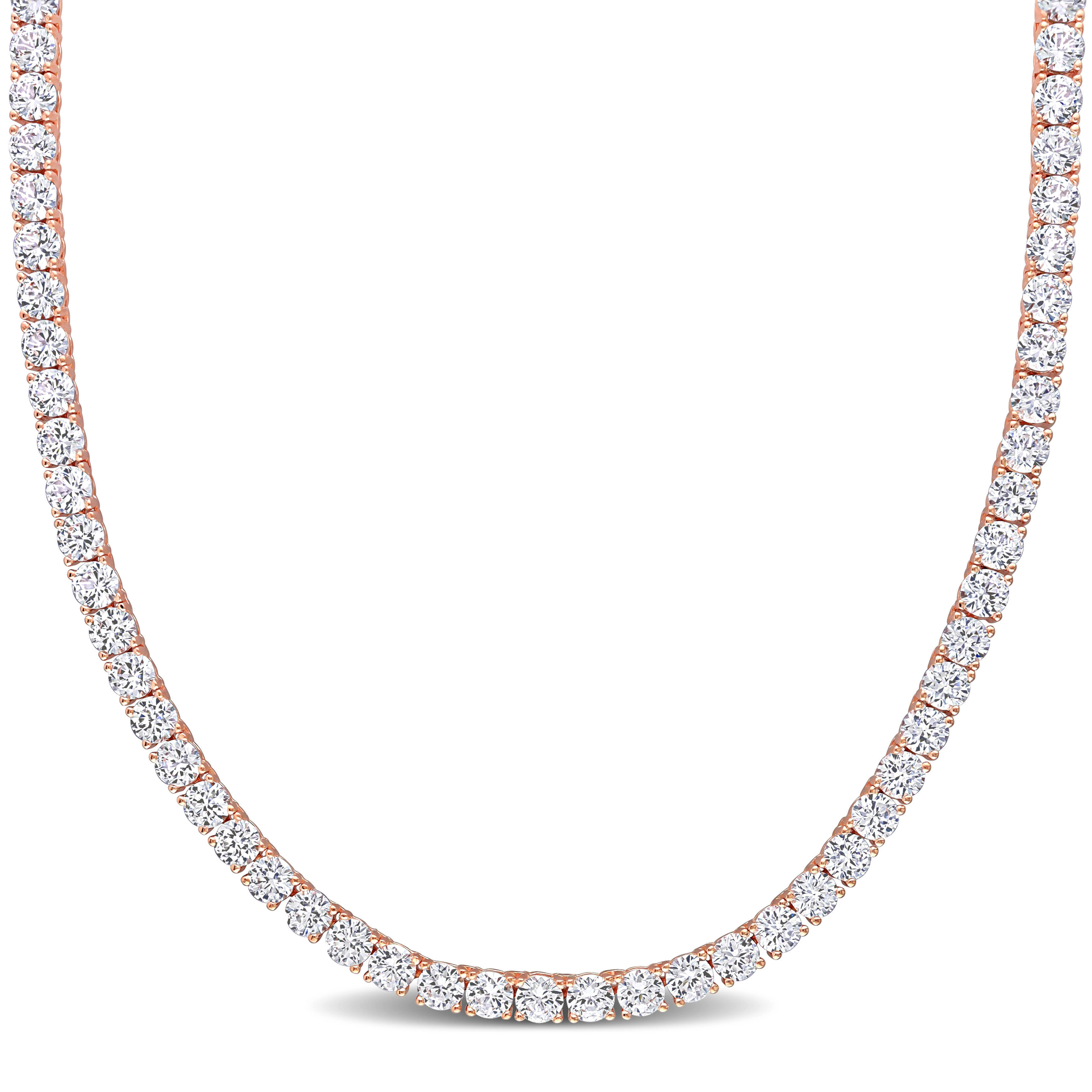 33 CT TGW Created White Sapphire 17 Necklace in Rose Plated Sterling Silver