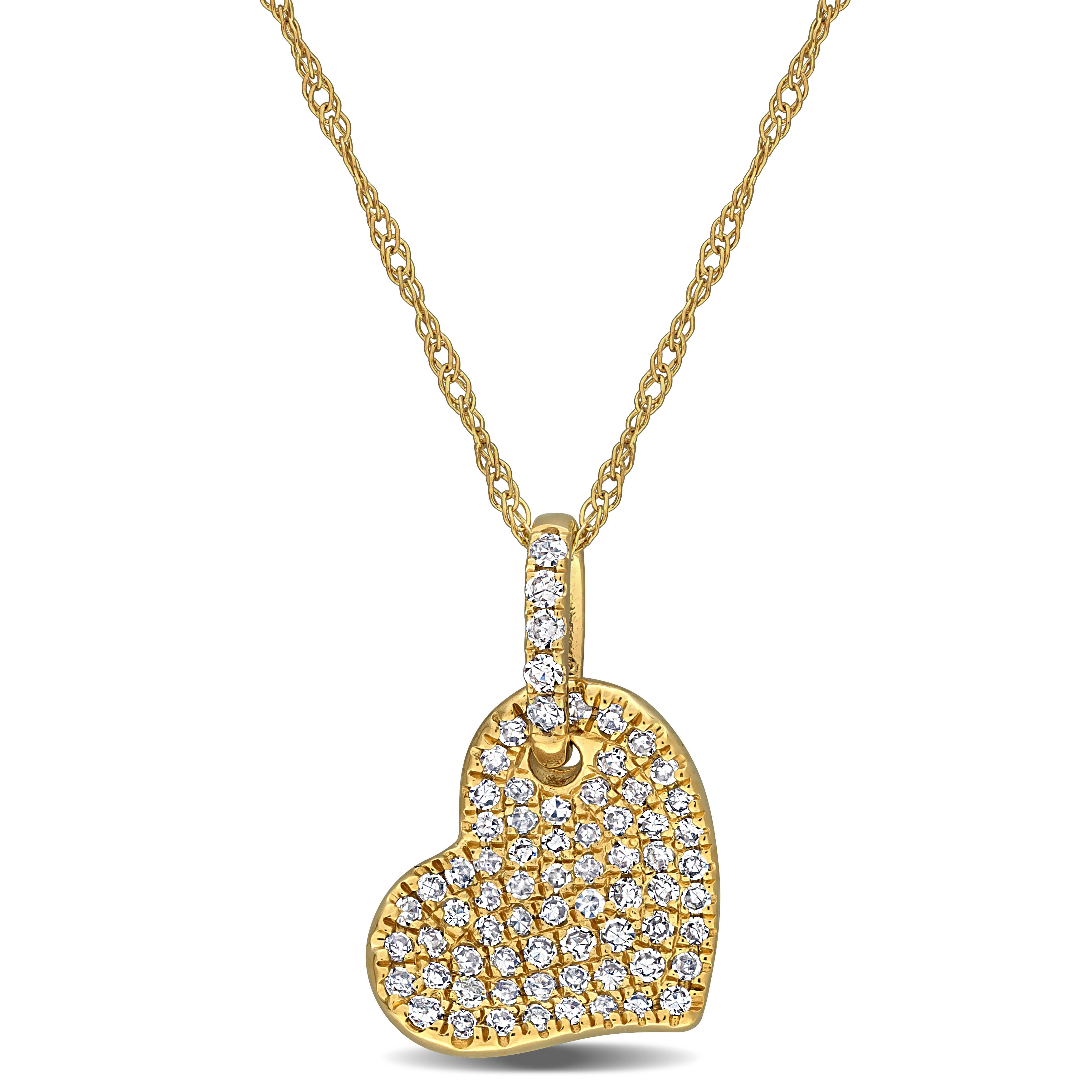 1/4 CT TW Pave Diamond Heart Pendant with Chain in 14k Yellow Gold