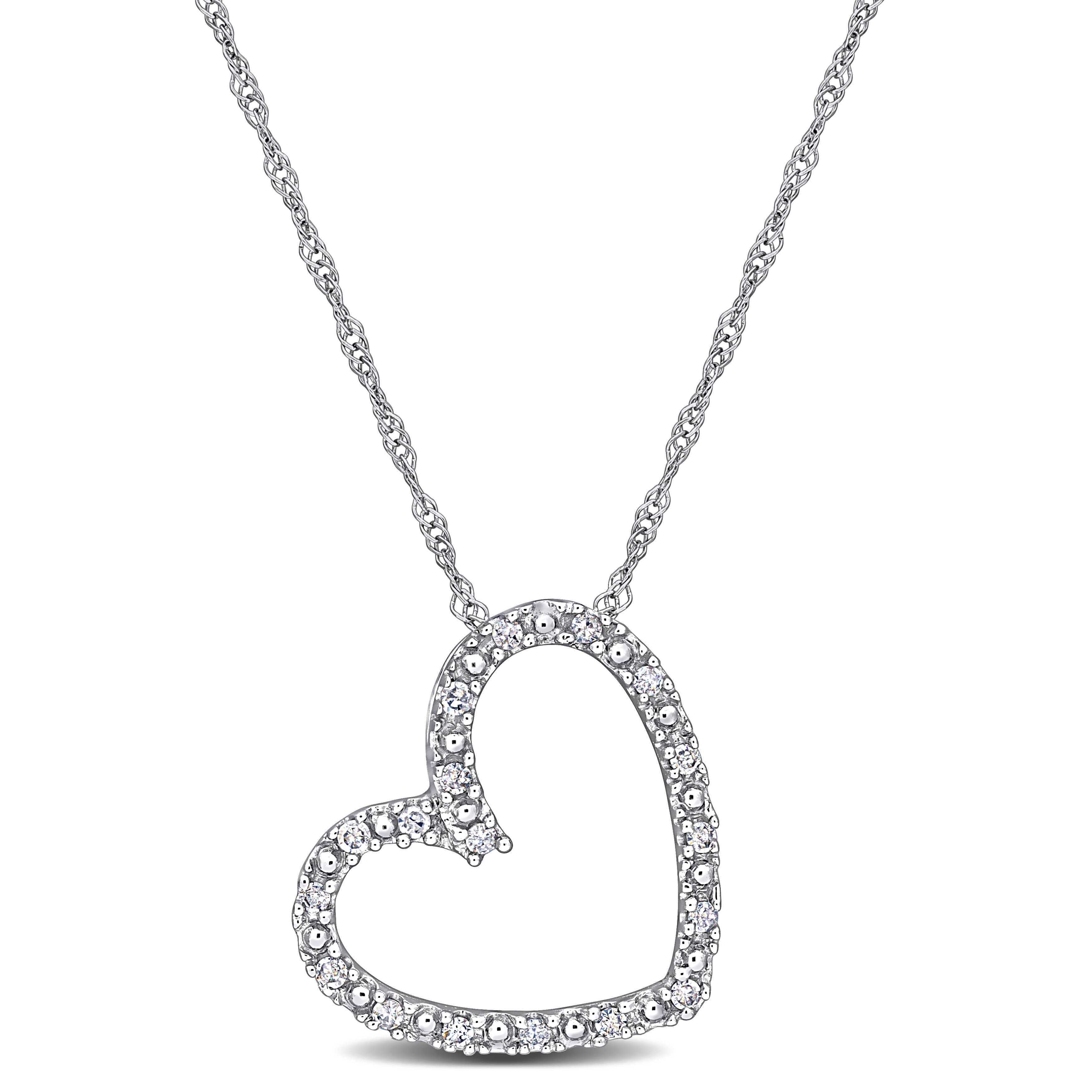 1/10 CT TW Diamond Heart Pendant with Chain in 10k White Gold
