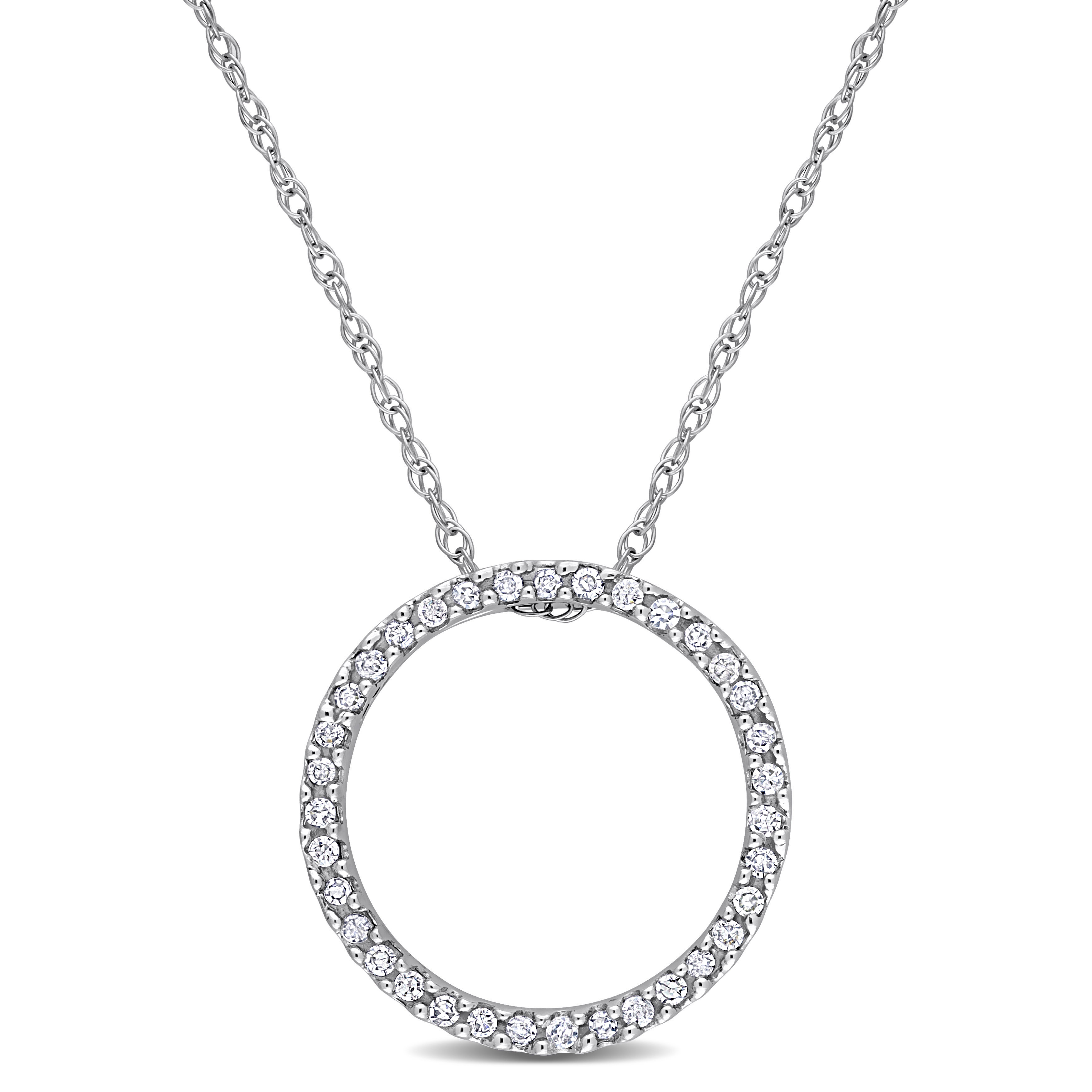 1/8 CT TW Diamond Circle Pendant with Chain in 10k White Gold