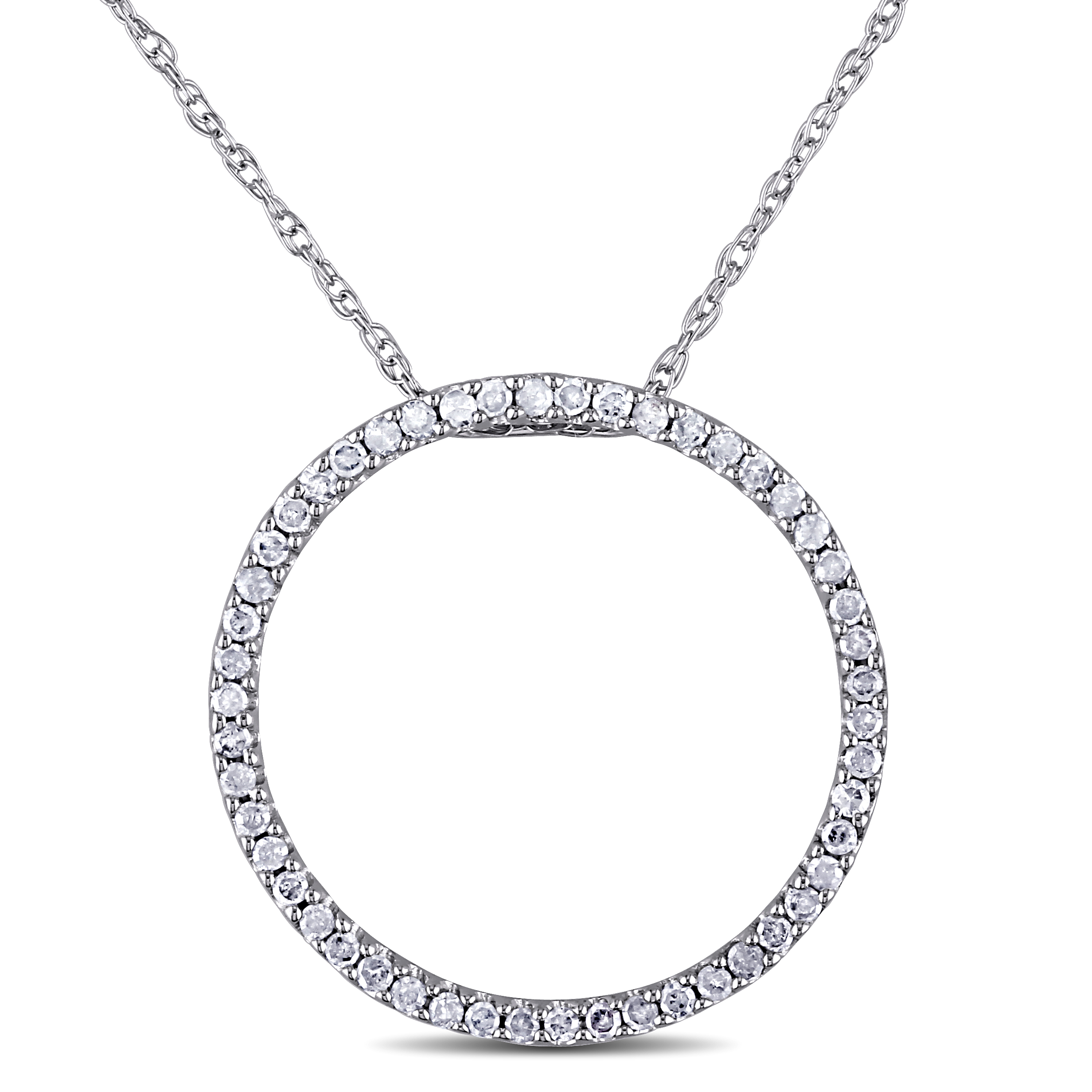 1/4 CT TW Diamond Circle Pendant with Chain in 10k White Gold